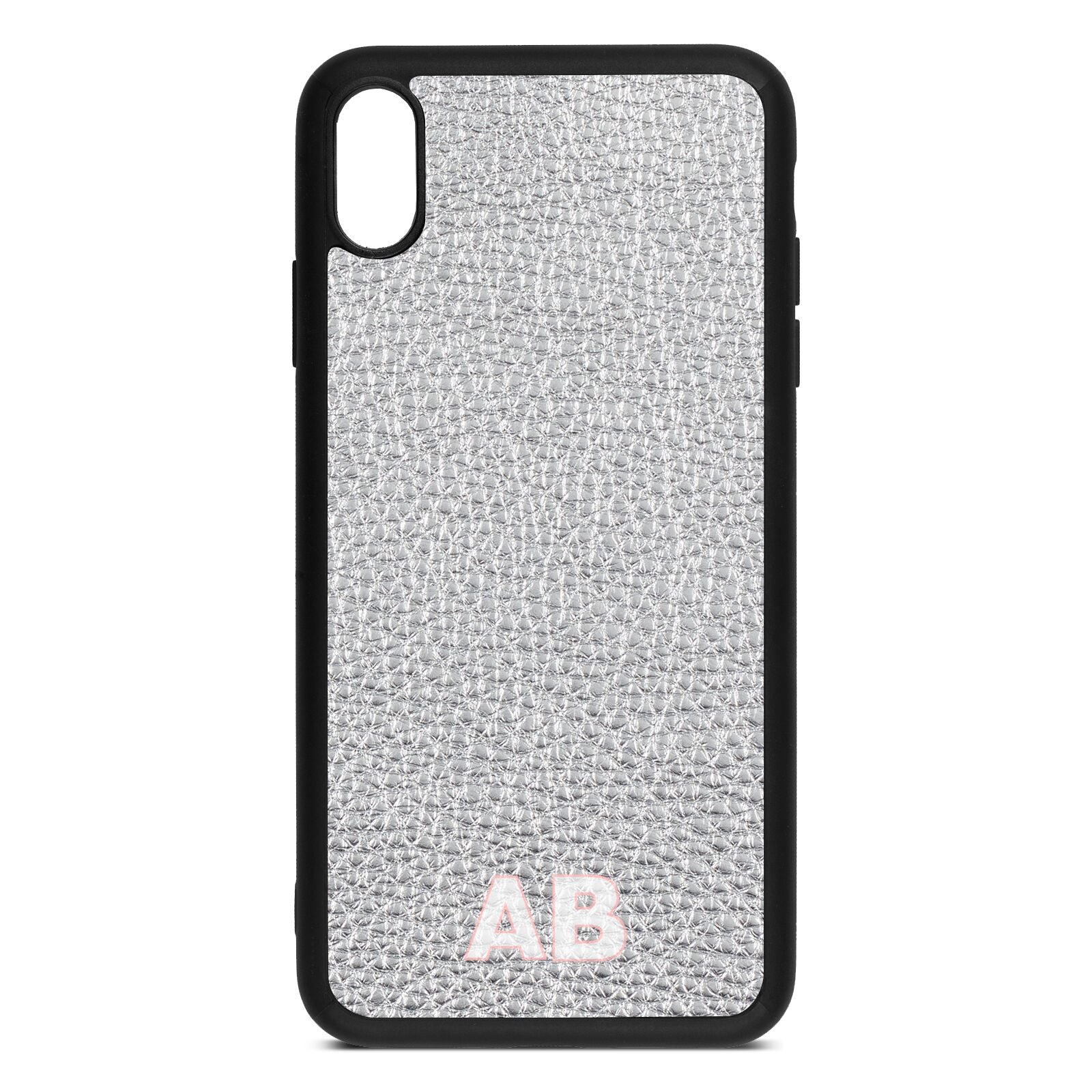 Sans Serif Initials Silver Pebble Leather iPhone Xs Max Case