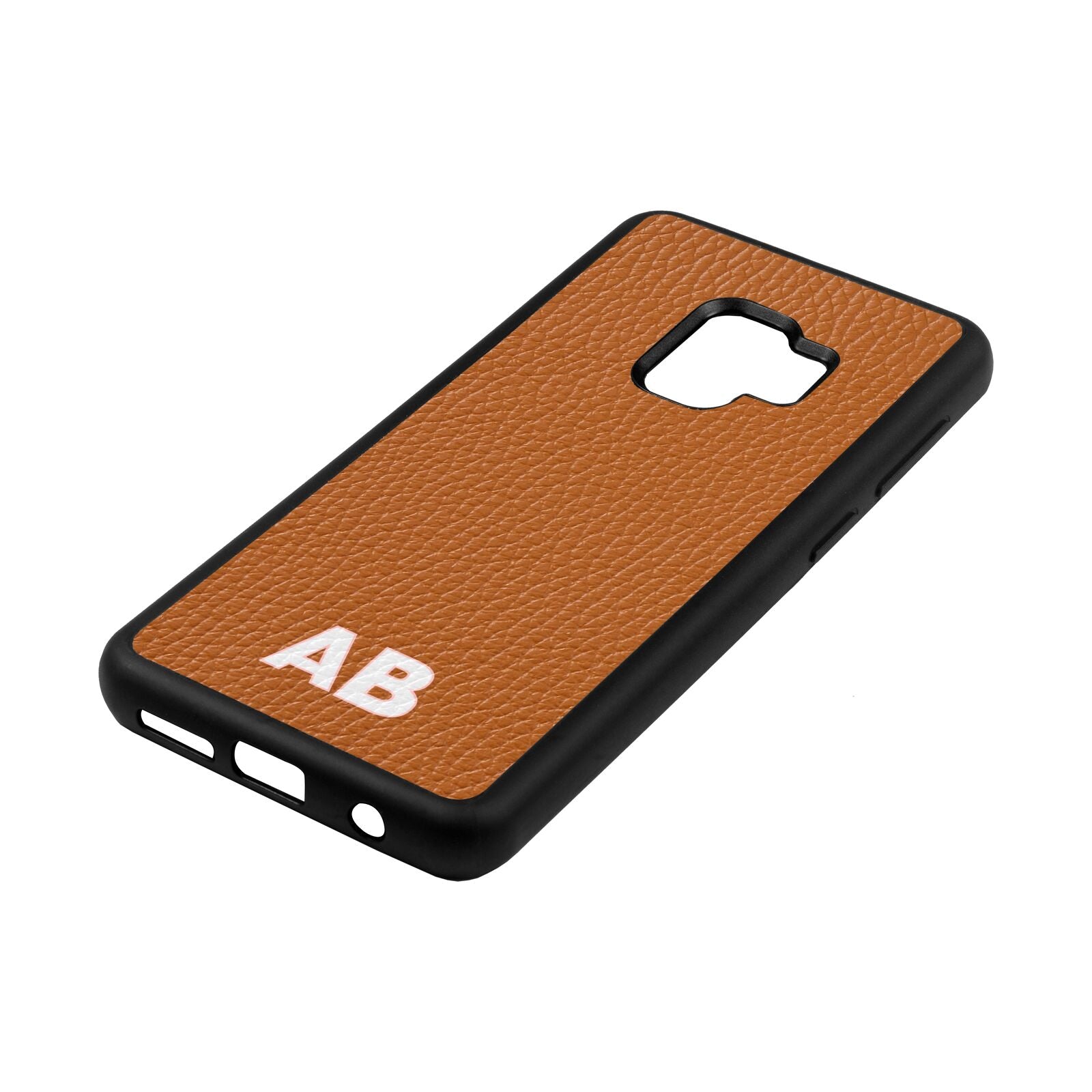 Sans Serif Initials Tan Pebble Leather Samsung S9 Case Side Angle