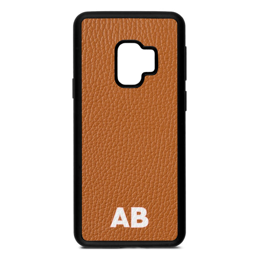 Sans Serif Initials Tan Pebble Leather Samsung S9 Case