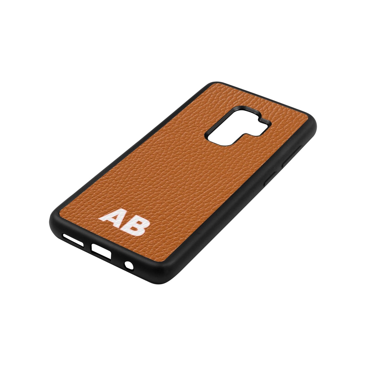 Sans Serif Initials Tan Pebble Leather Samsung S9 Plus Case Side Angle