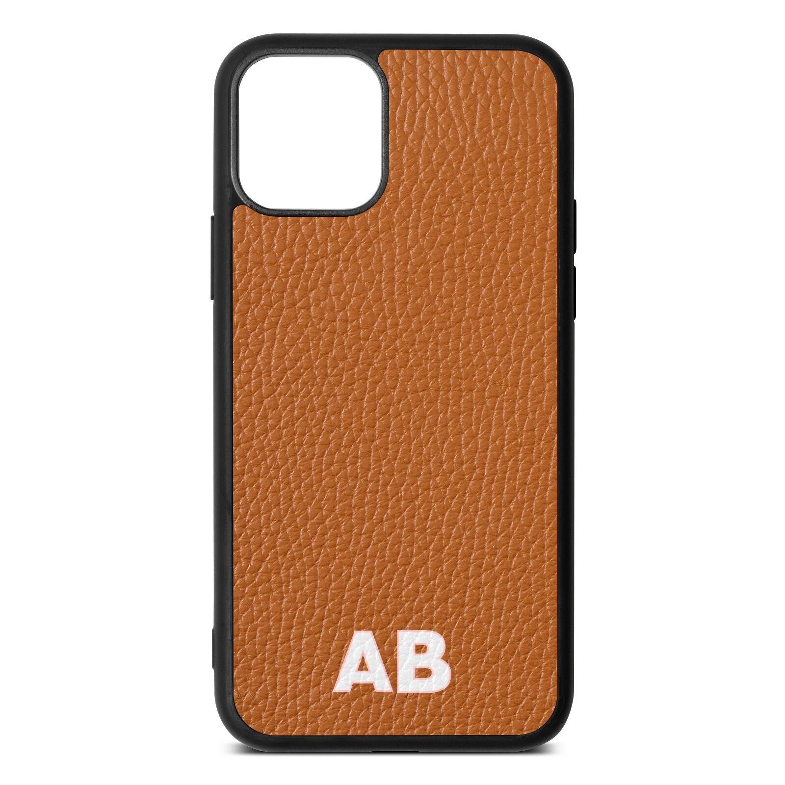 Sans Serif Initials Tan Pebble Leather iPhone 11 Case