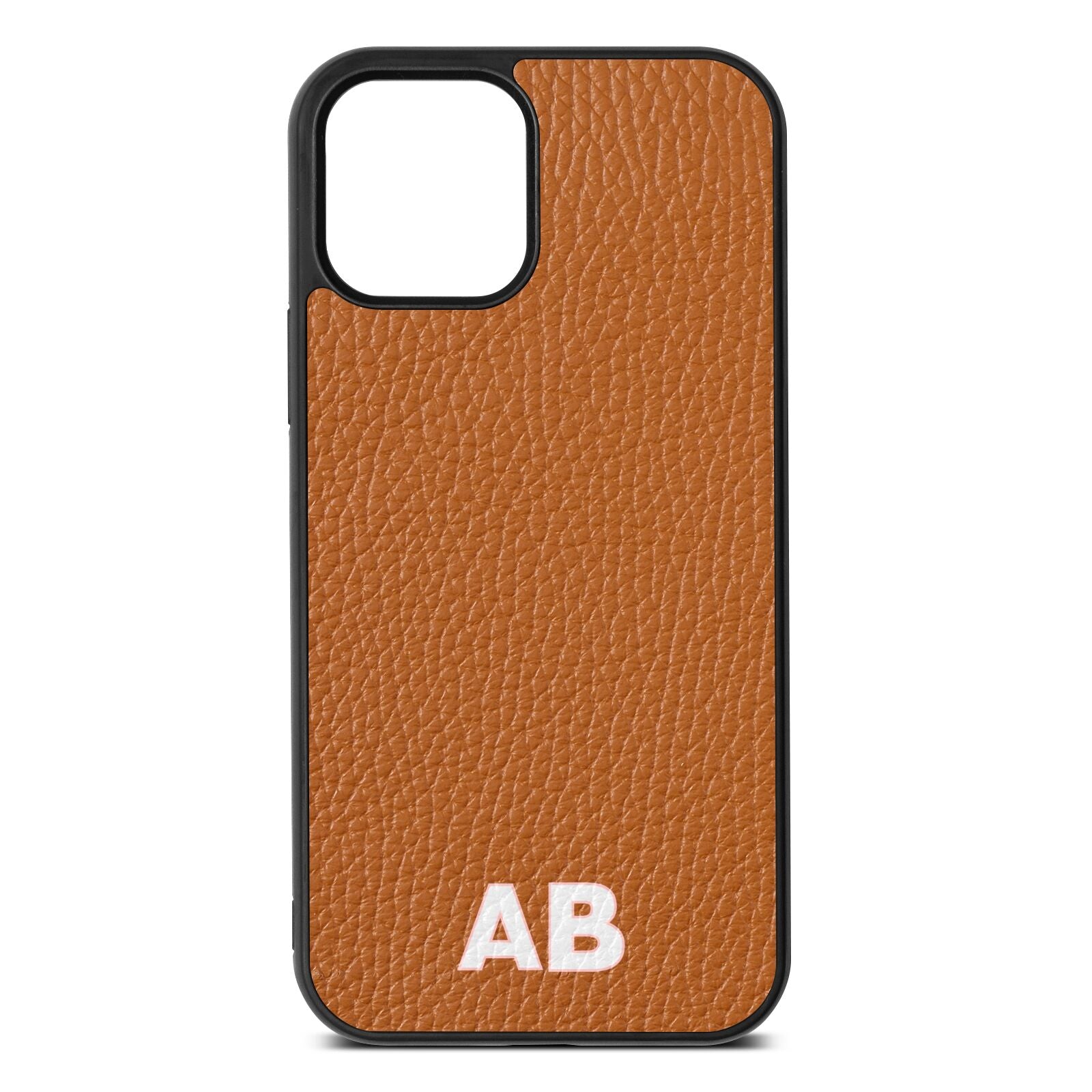 Sans Serif Initials Tan Pebble Leather iPhone 12 Case