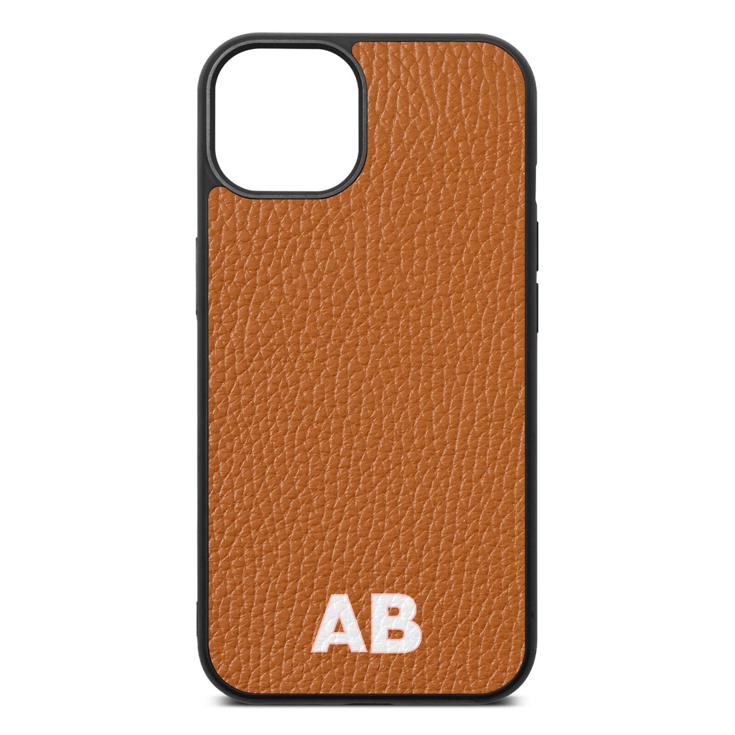 Sans Serif Initials Tan Pebble Leather iPhone 13 Case