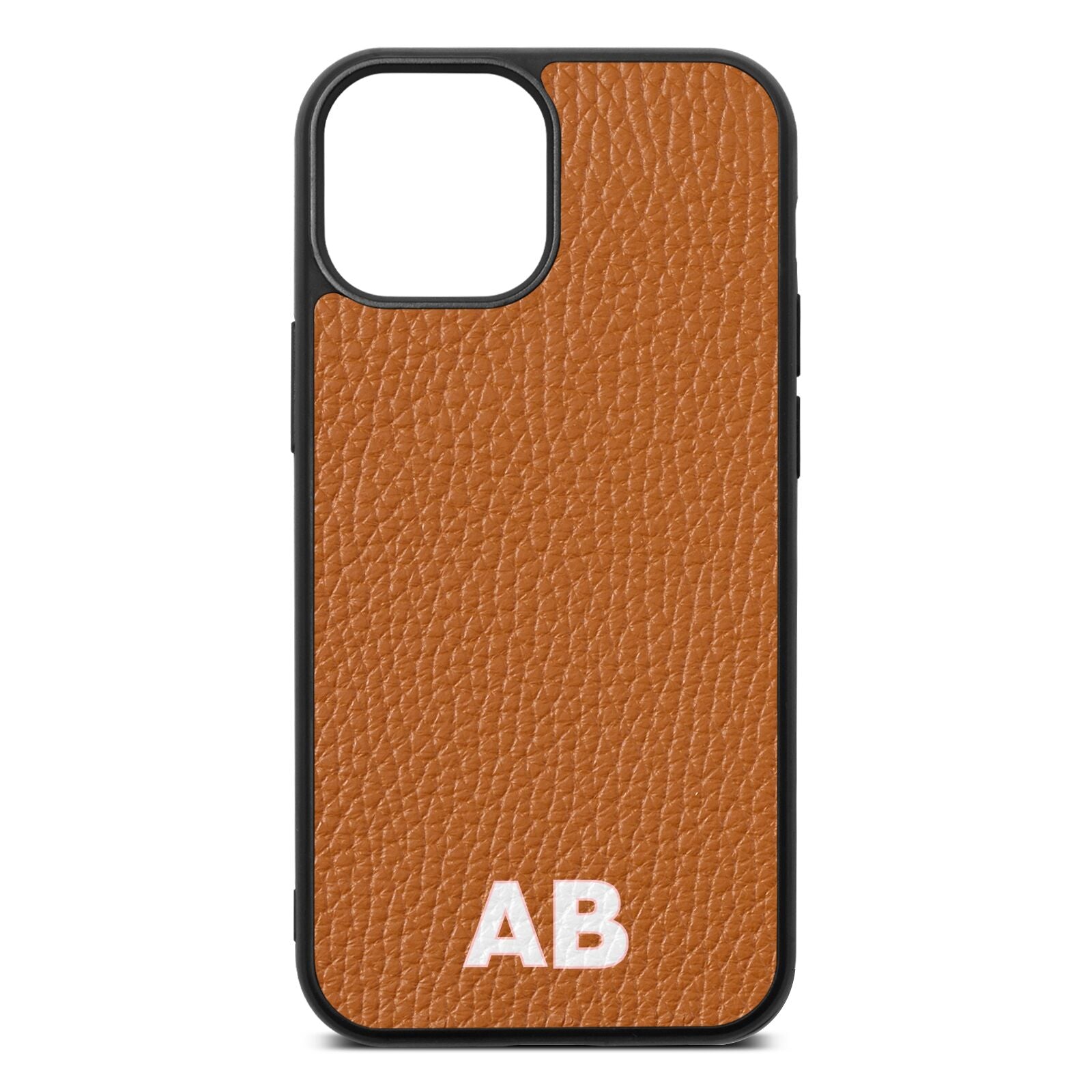 Sans Serif Initials Tan Pebble Leather iPhone 13 Mini Case