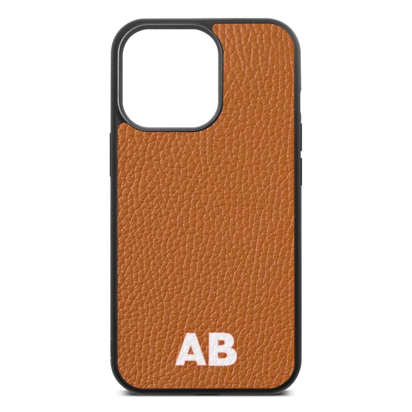 Sans Serif Initials Tan Pebble Leather iPhone 13 Pro Case