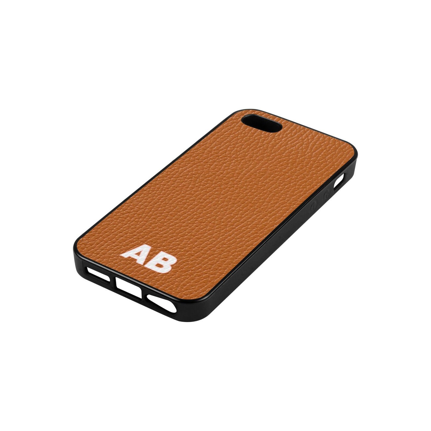 Sans Serif Initials Tan Pebble Leather iPhone 5 Case Side Angle