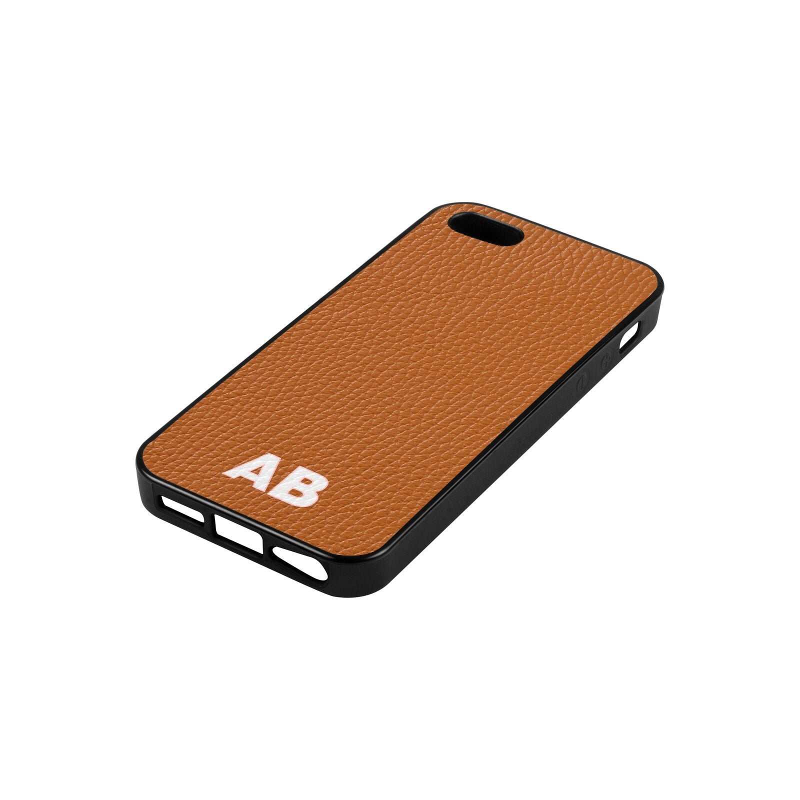 Sans Serif Initials Tan Pebble Leather iPhone 5 Case Side Angle