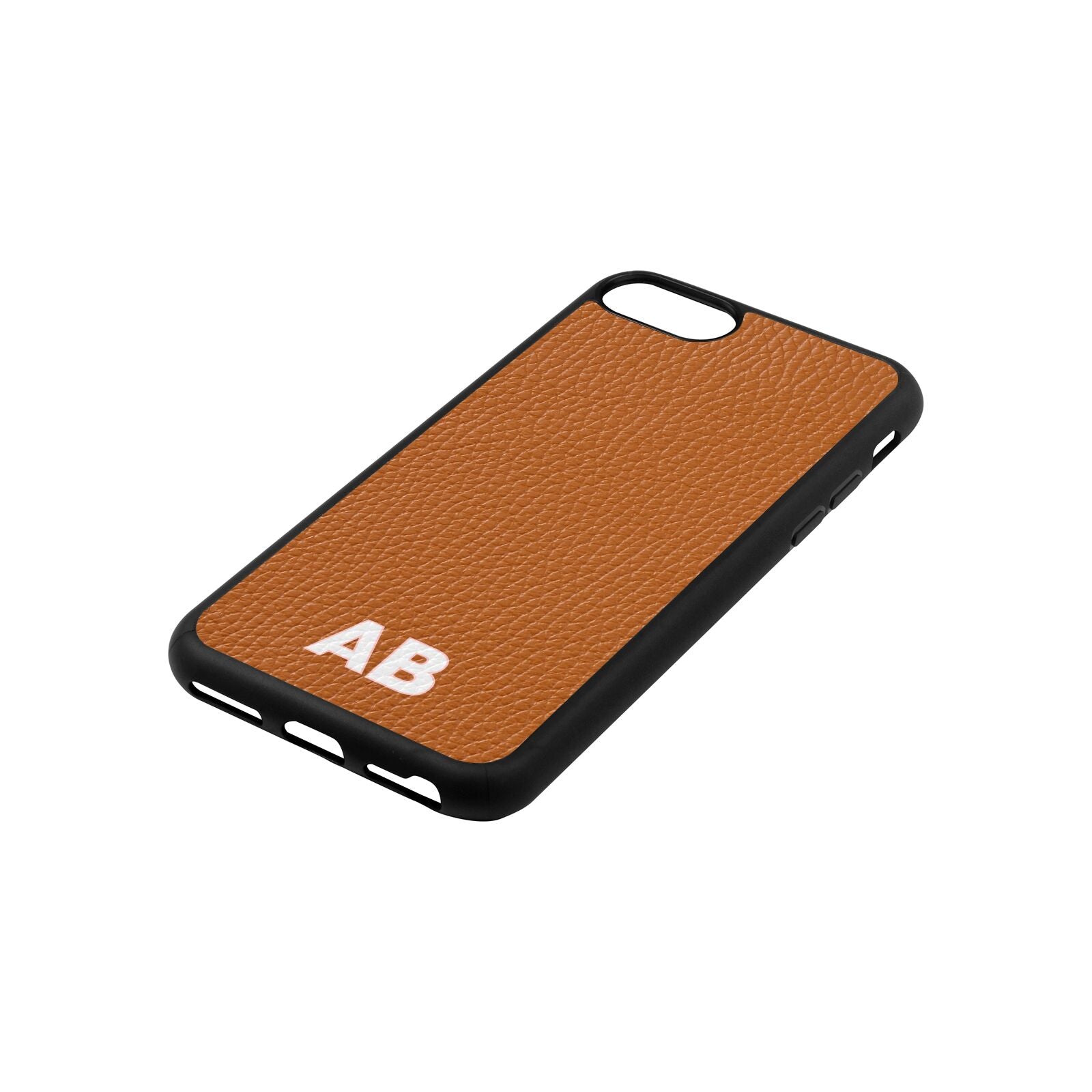 Sans Serif Initials Tan Pebble Leather iPhone 8 Case Side Angle