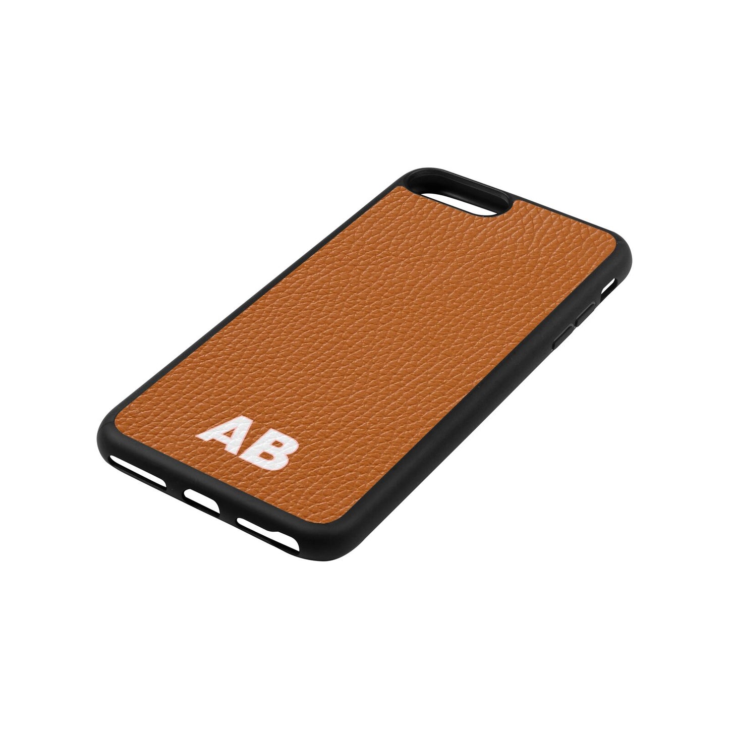 Sans Serif Initials Tan Pebble Leather iPhone 8 Plus Case Side Angle