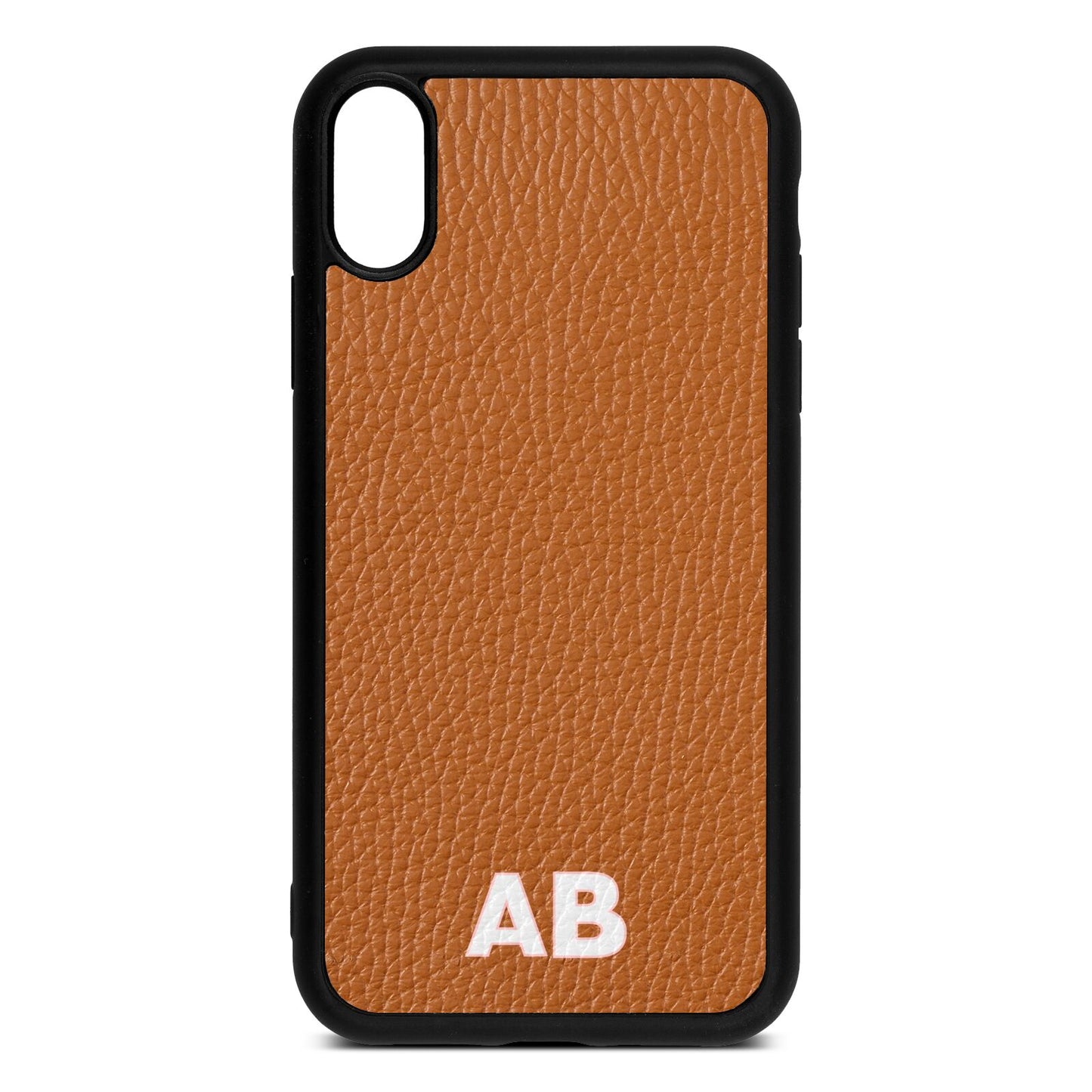 Sans Serif Initials Tan Pebble Leather iPhone Xr Case