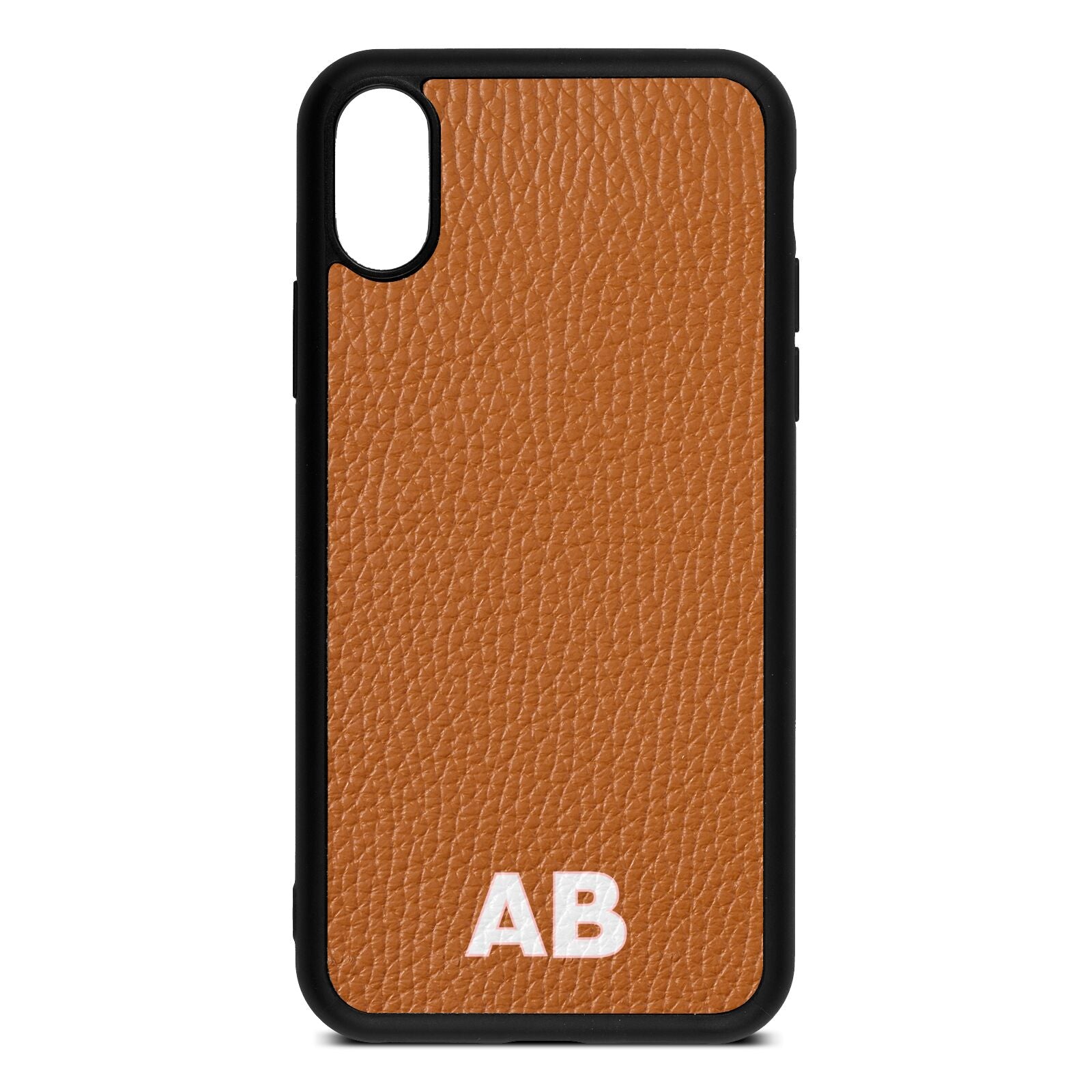 Sans Serif Initials Tan Pebble Leather iPhone Xs Case