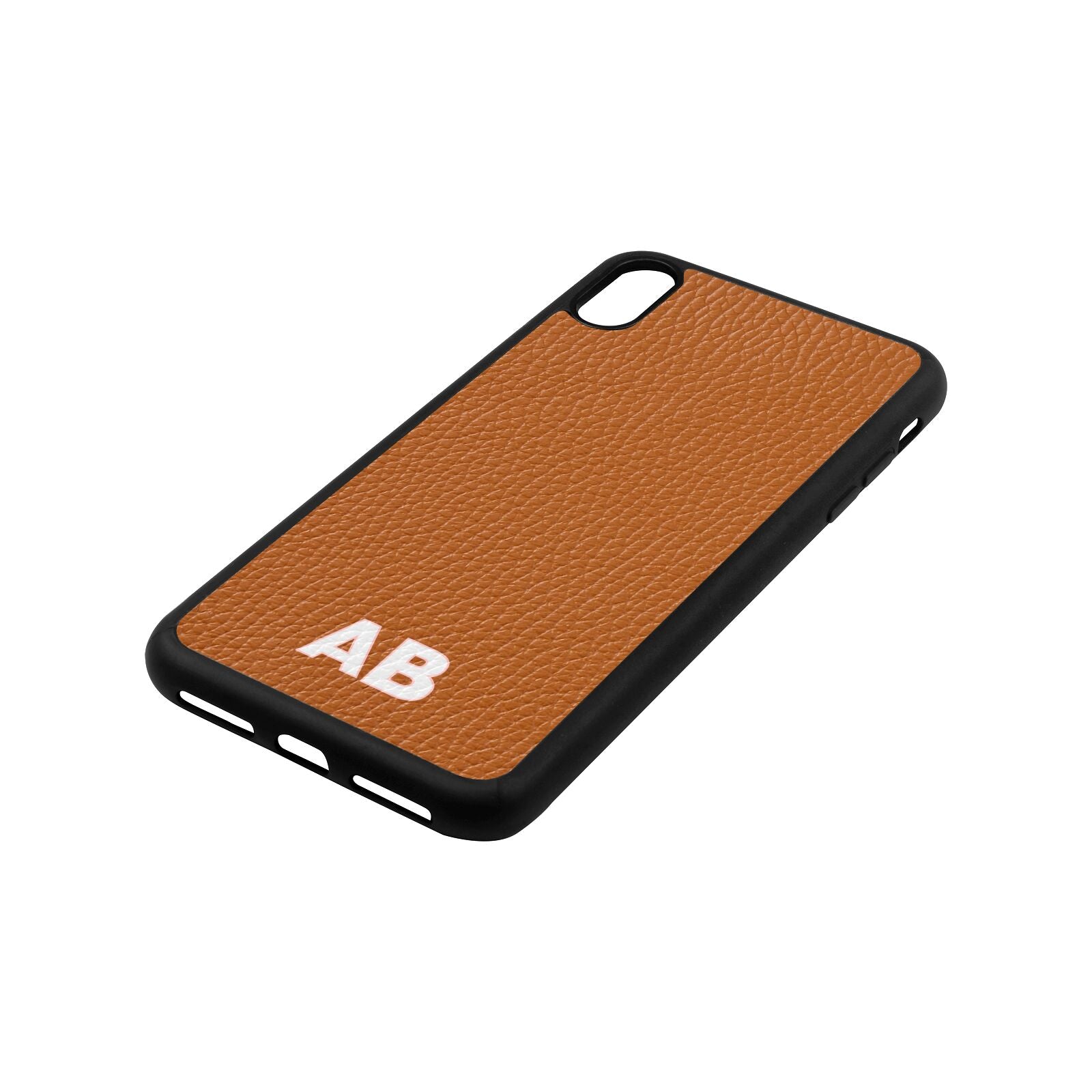 Sans Serif Initials Tan Pebble Leather iPhone Xs Max Case Side Angle