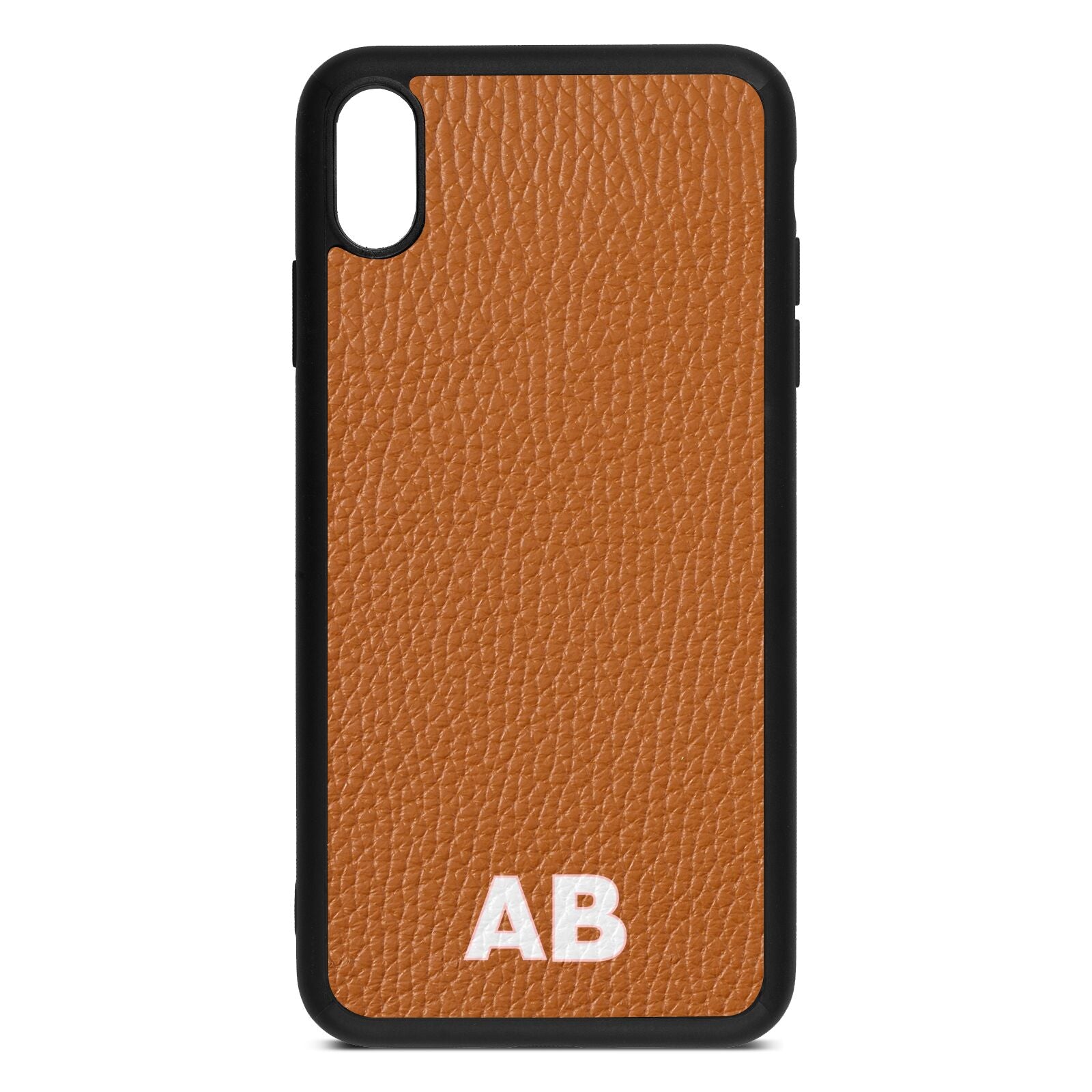 Sans Serif Initials Tan Pebble Leather iPhone Xs Max Case