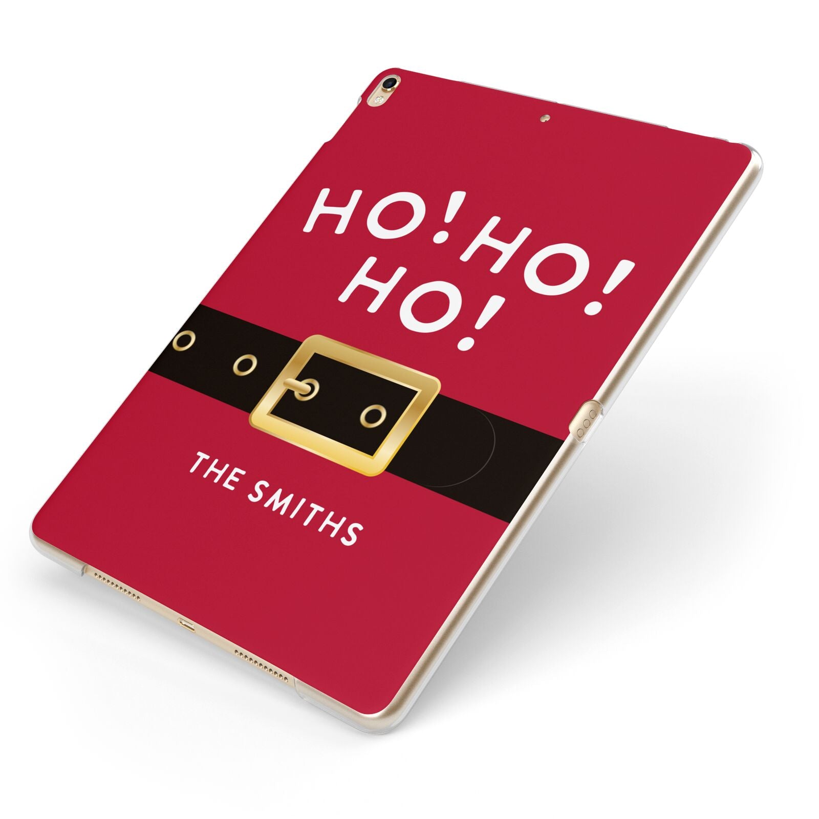 Santa Belt Personalised Apple iPad Case on Gold iPad Side View