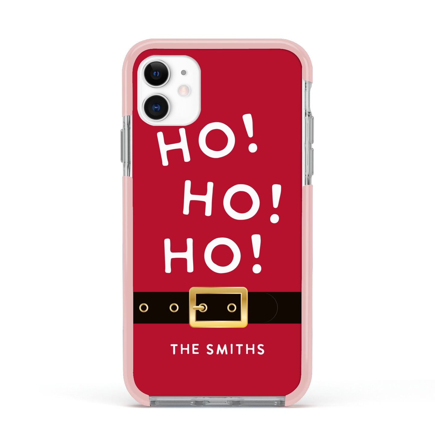 Santa Belt Personalised Apple iPhone 11 in White with Pink Impact Case