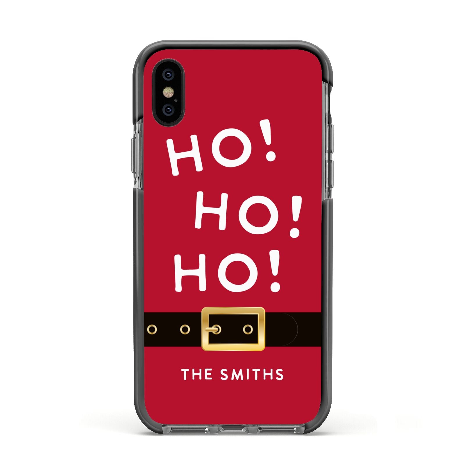 Santa Belt Personalised Apple iPhone Xs Impact Case Black Edge on Black Phone