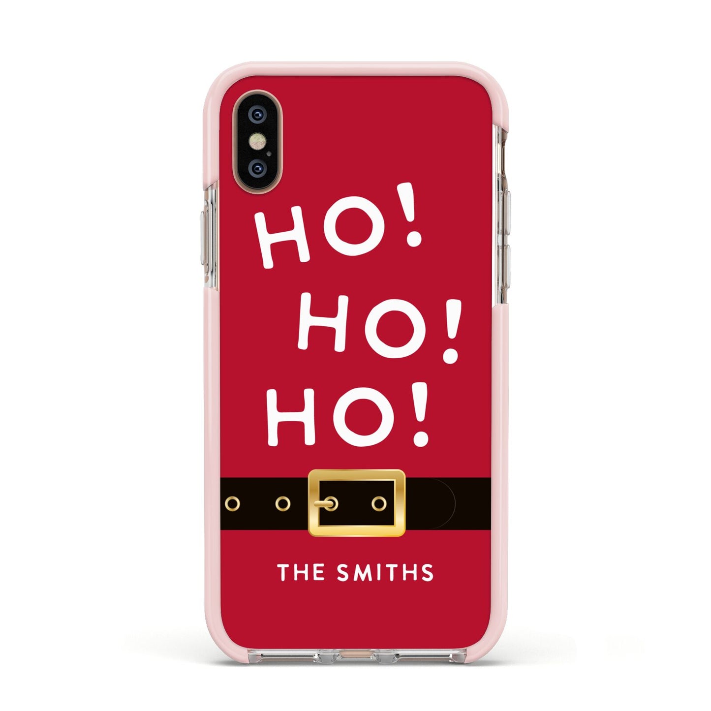 Santa Belt Personalised Apple iPhone Xs Impact Case Pink Edge on Gold Phone