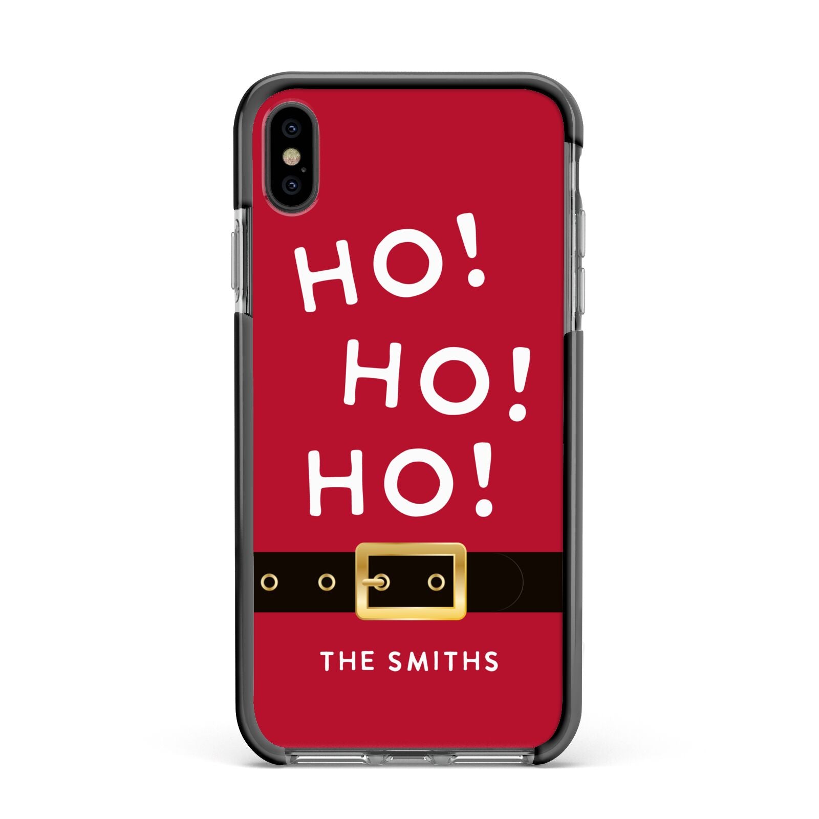 Santa Belt Personalised Apple iPhone Xs Max Impact Case Black Edge on Black Phone