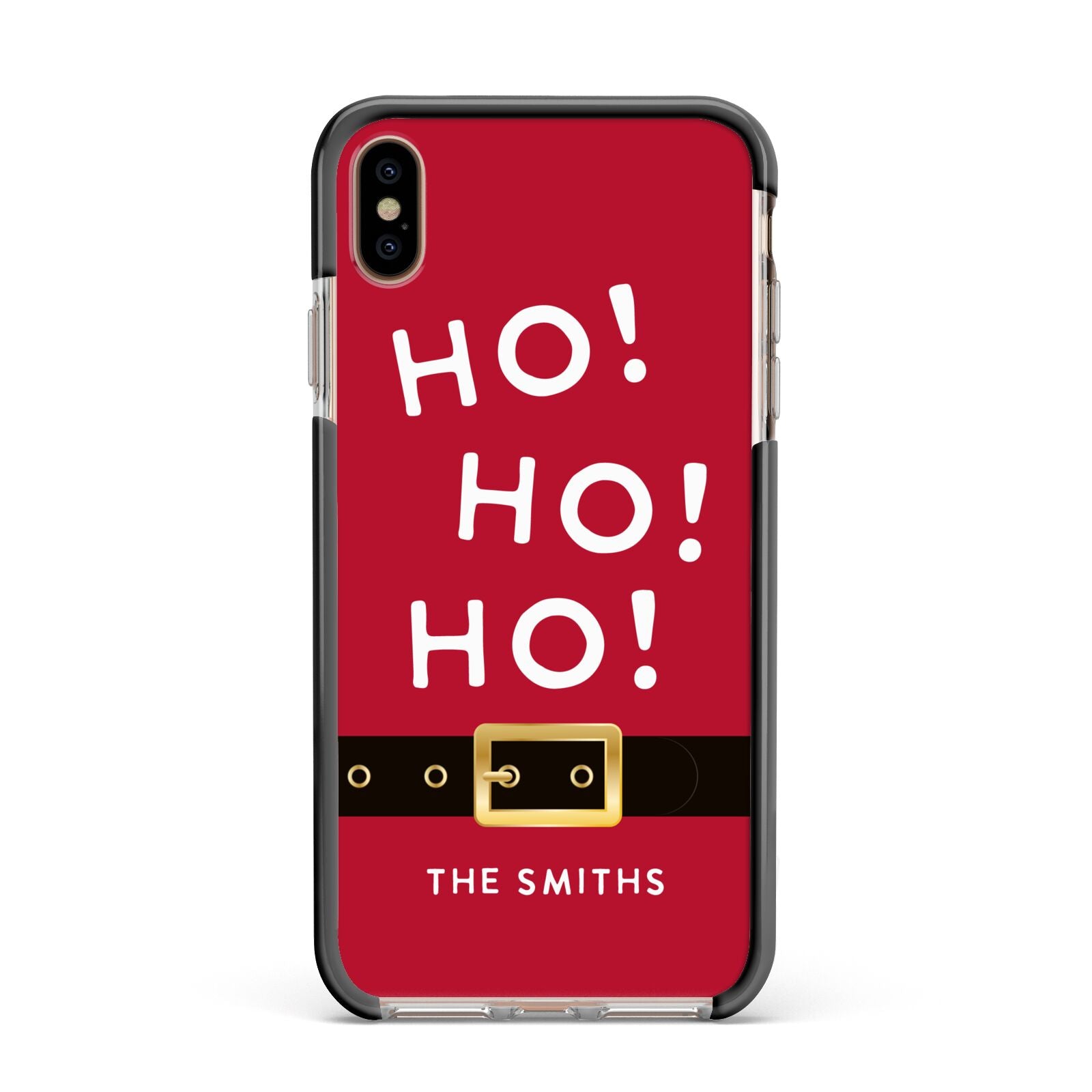 Santa Belt Personalised Apple iPhone Xs Max Impact Case Black Edge on Gold Phone