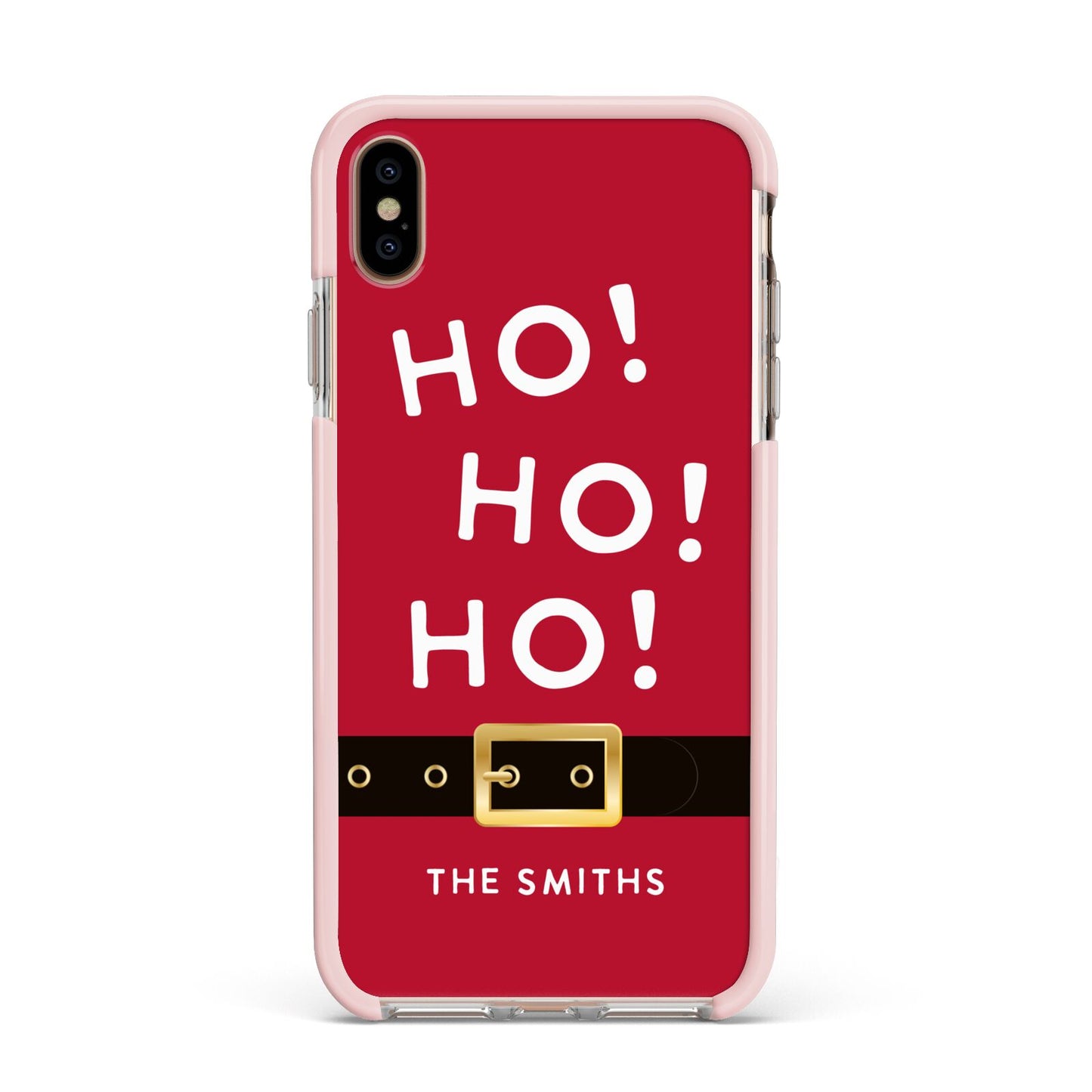 Santa Belt Personalised Apple iPhone Xs Max Impact Case Pink Edge on Gold Phone