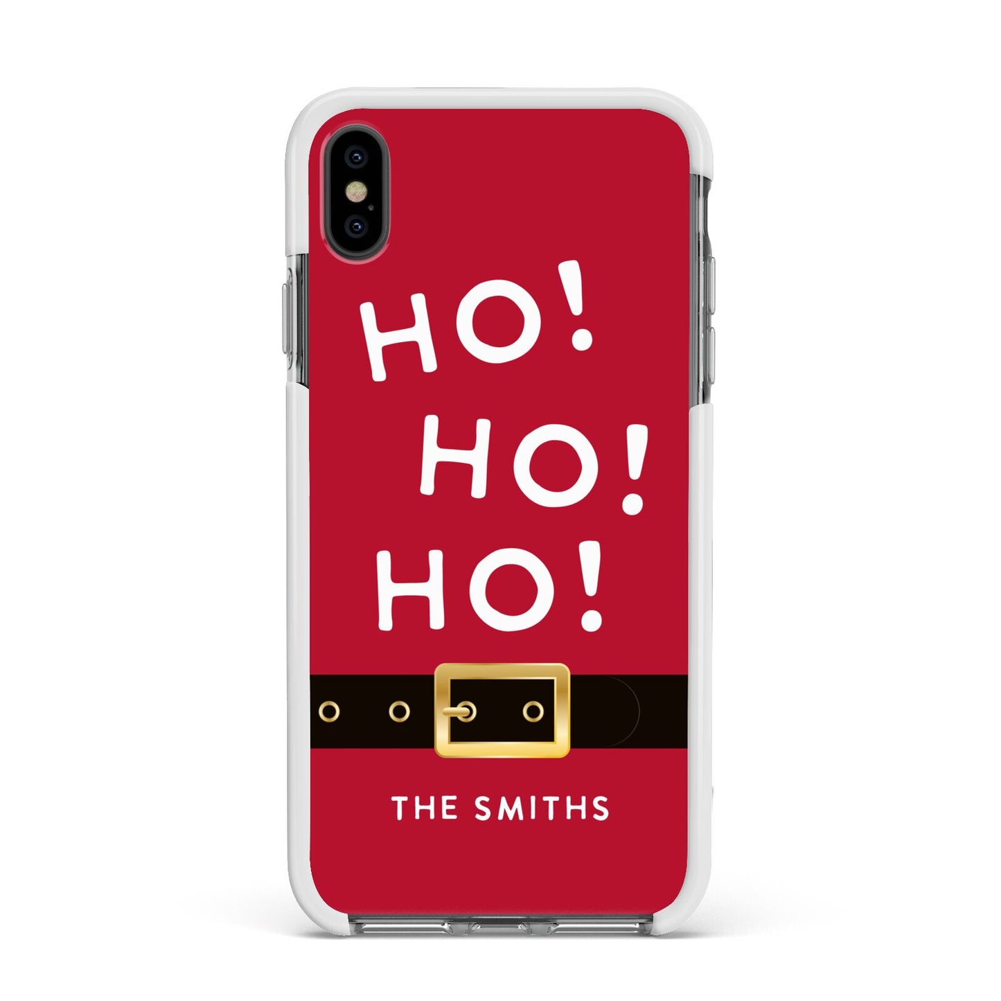 Santa Belt Personalised Apple iPhone Xs Max Impact Case White Edge on Black Phone