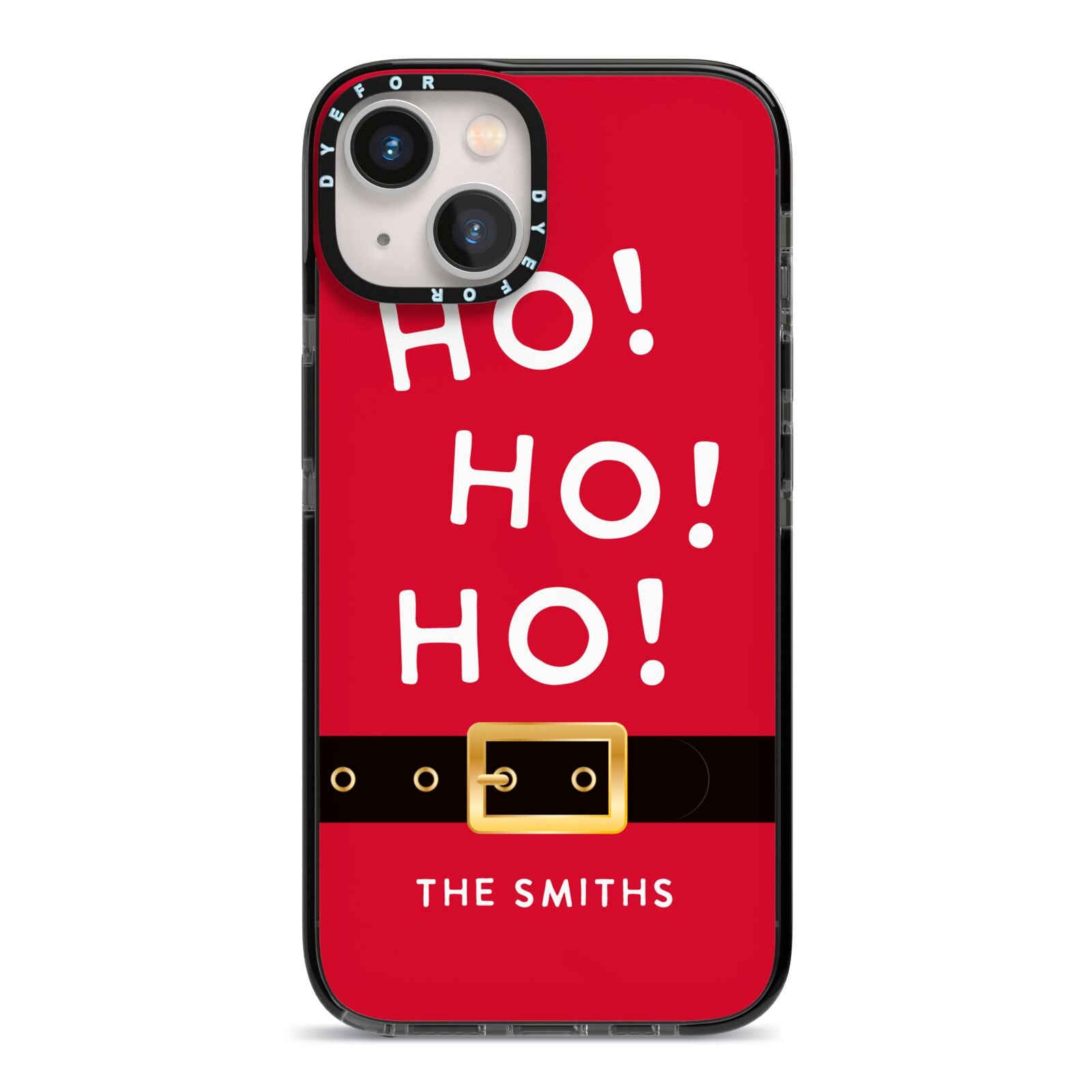 Santa Belt Personalised iPhone 13 Black Impact Case on Silver phone