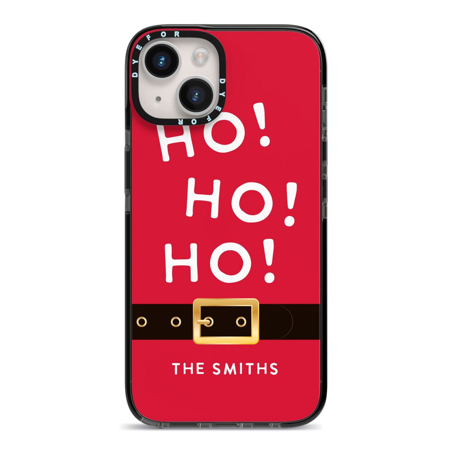 Santa Belt Personalised iPhone 14 Black Impact Case on Silver phone