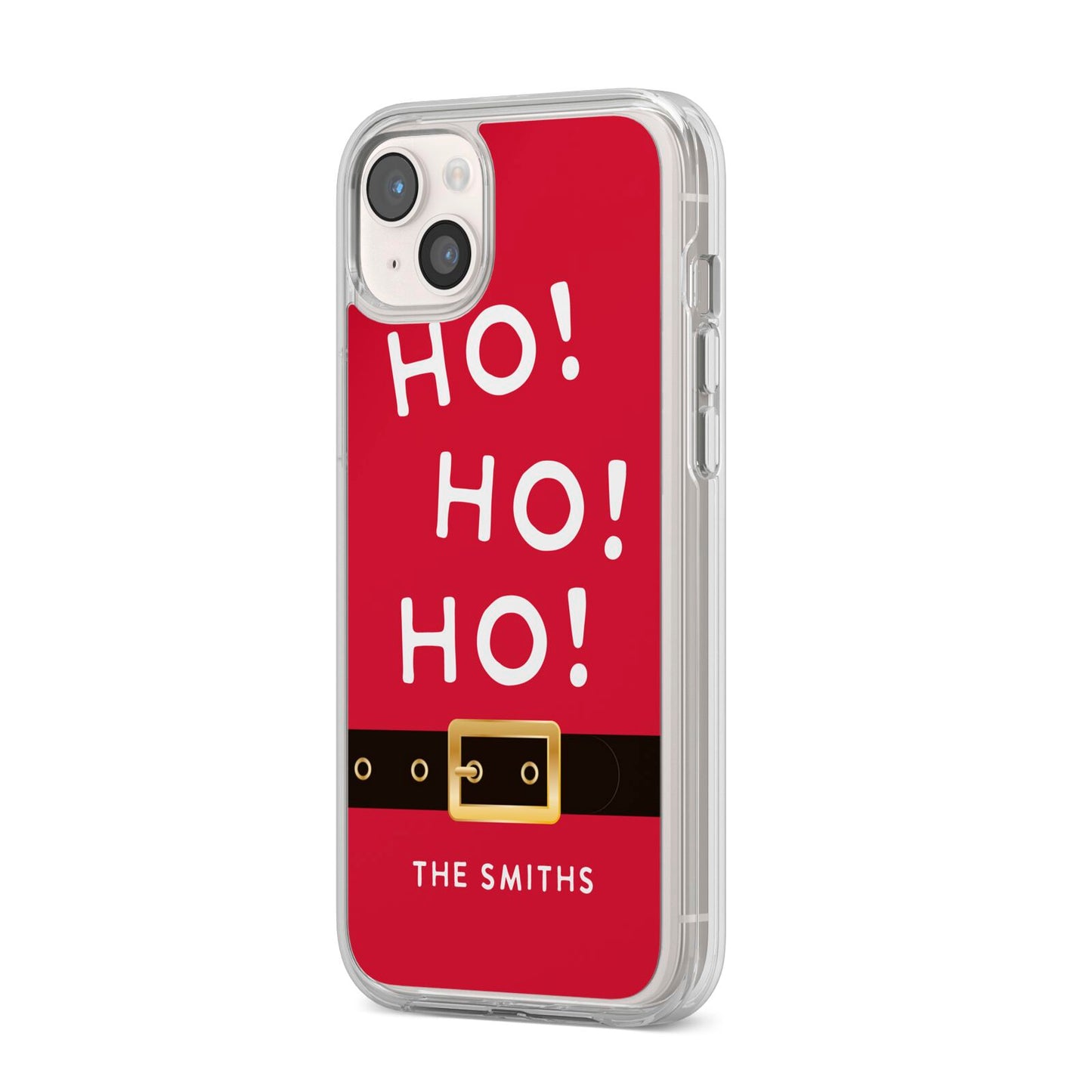 Santa Belt Personalised iPhone 14 Plus Clear Tough Case Starlight Angled Image