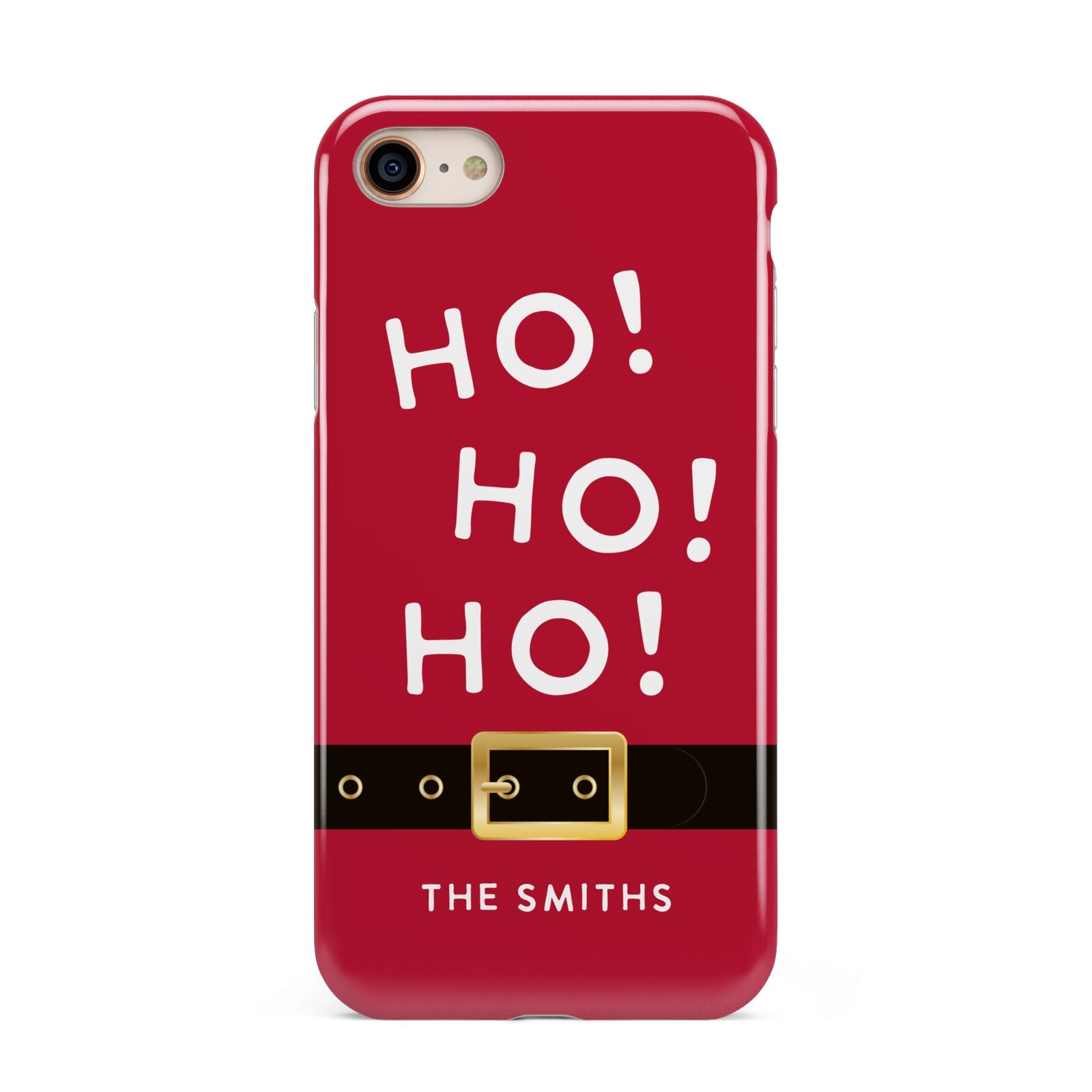 Santa Belt Personalised iPhone 8 3D Tough Case on Gold Phone