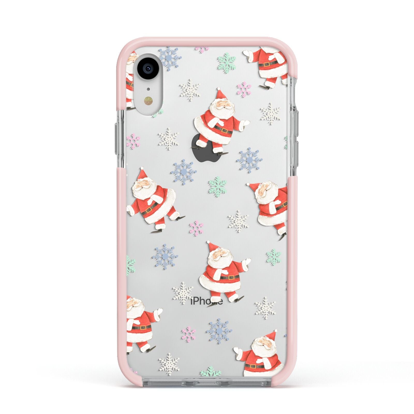 Santa Snowflake Apple iPhone XR Impact Case Pink Edge on Silver Phone