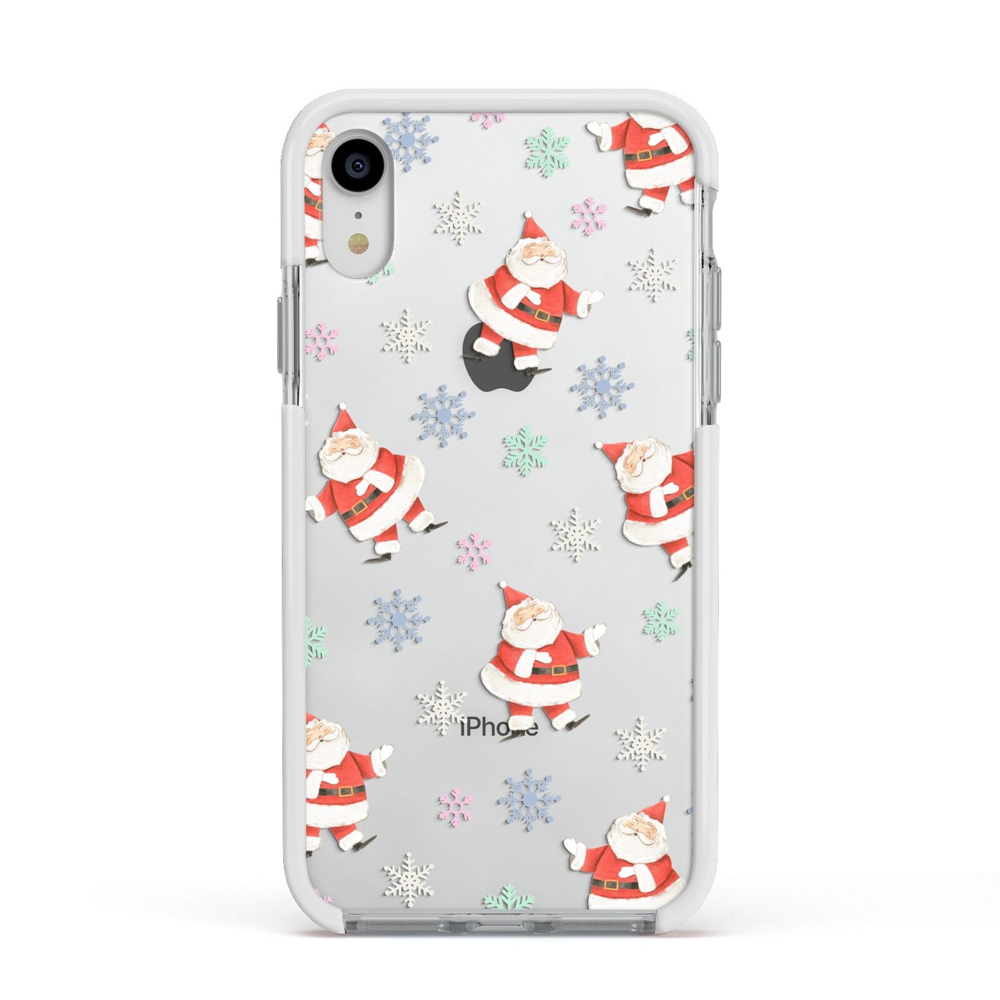 Santa Snowflake Apple iPhone XR Impact Case White Edge on Silver Phone