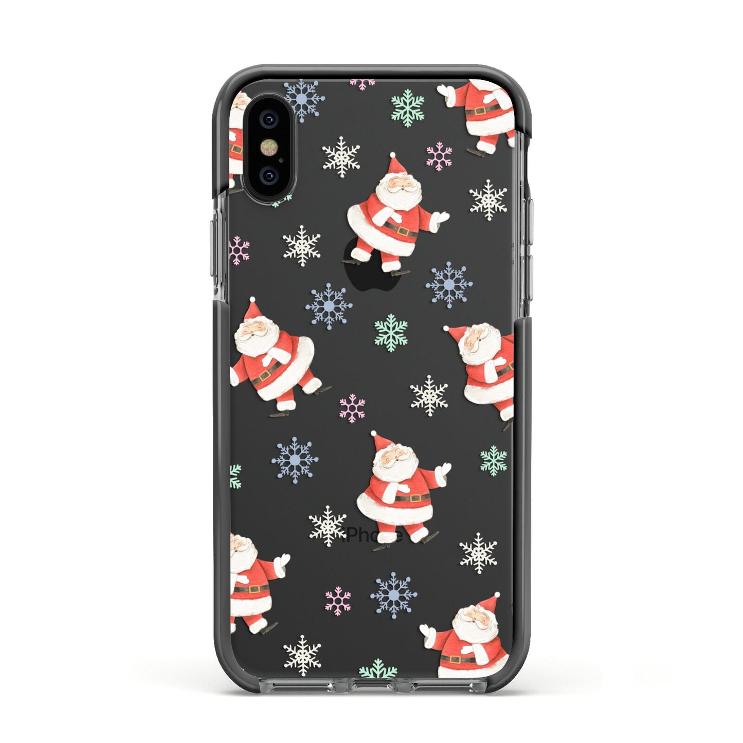 Santa Snowflake Apple iPhone Xs Impact Case Black Edge on Black Phone