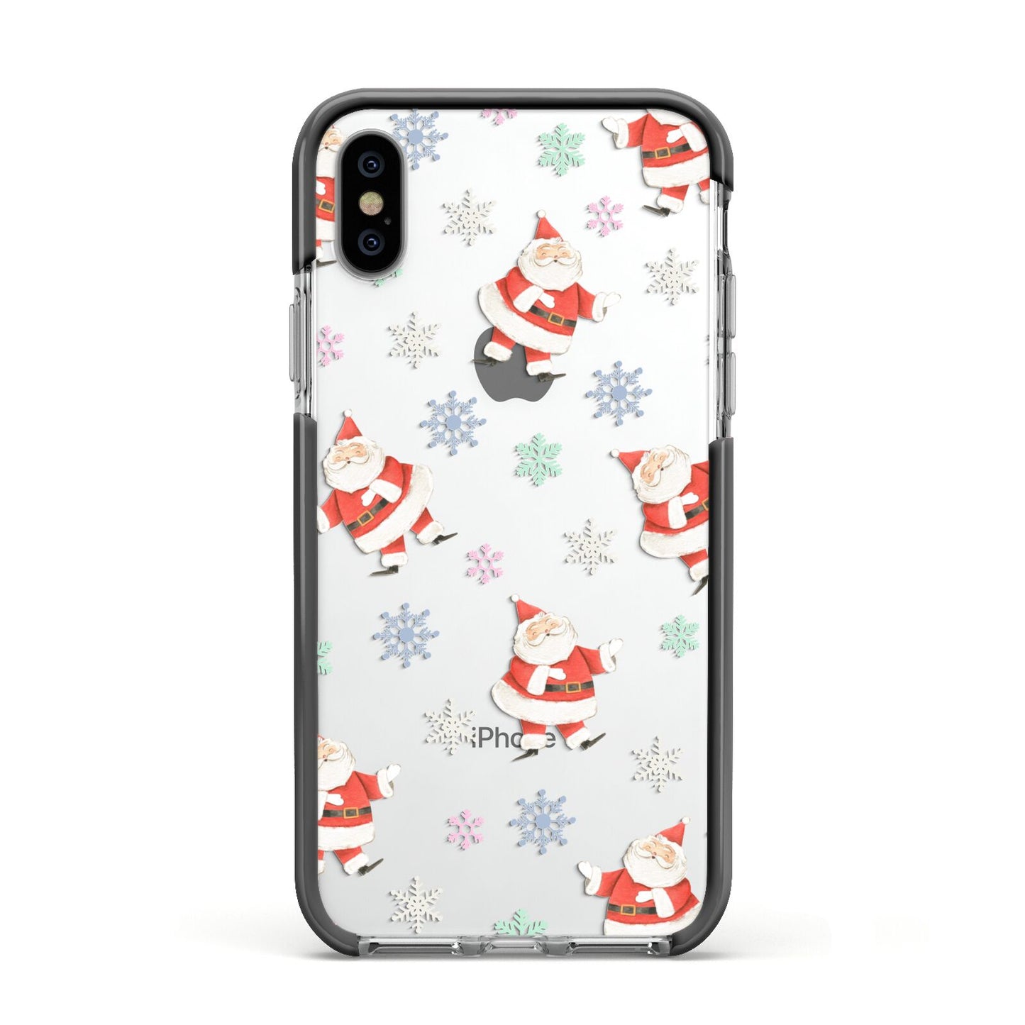 Santa Snowflake Apple iPhone Xs Impact Case Black Edge on Silver Phone