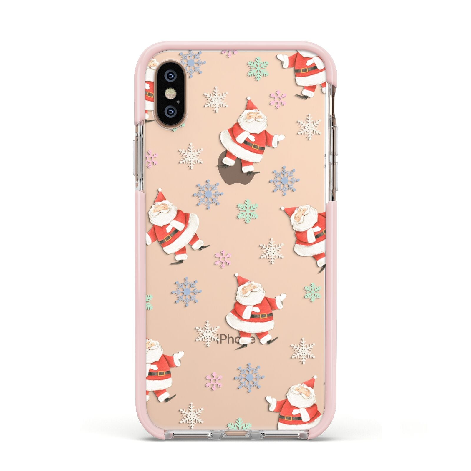 Santa Snowflake Apple iPhone Xs Impact Case Pink Edge on Gold Phone