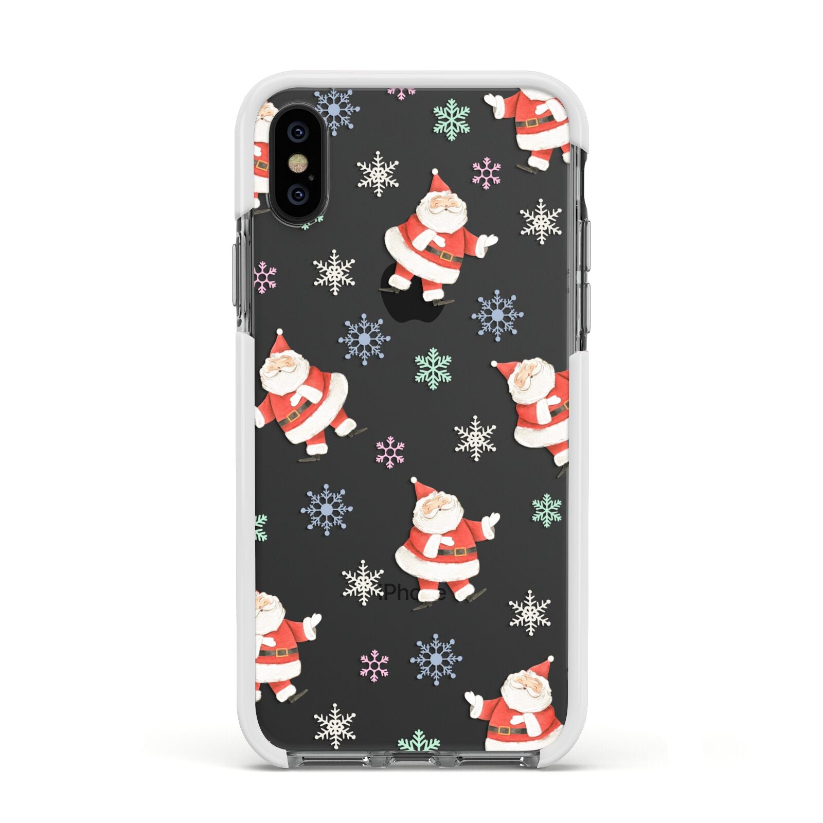 Santa Snowflake Apple iPhone Xs Impact Case White Edge on Black Phone