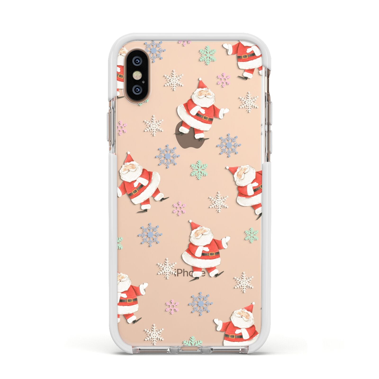 Santa Snowflake Apple iPhone Xs Impact Case White Edge on Gold Phone