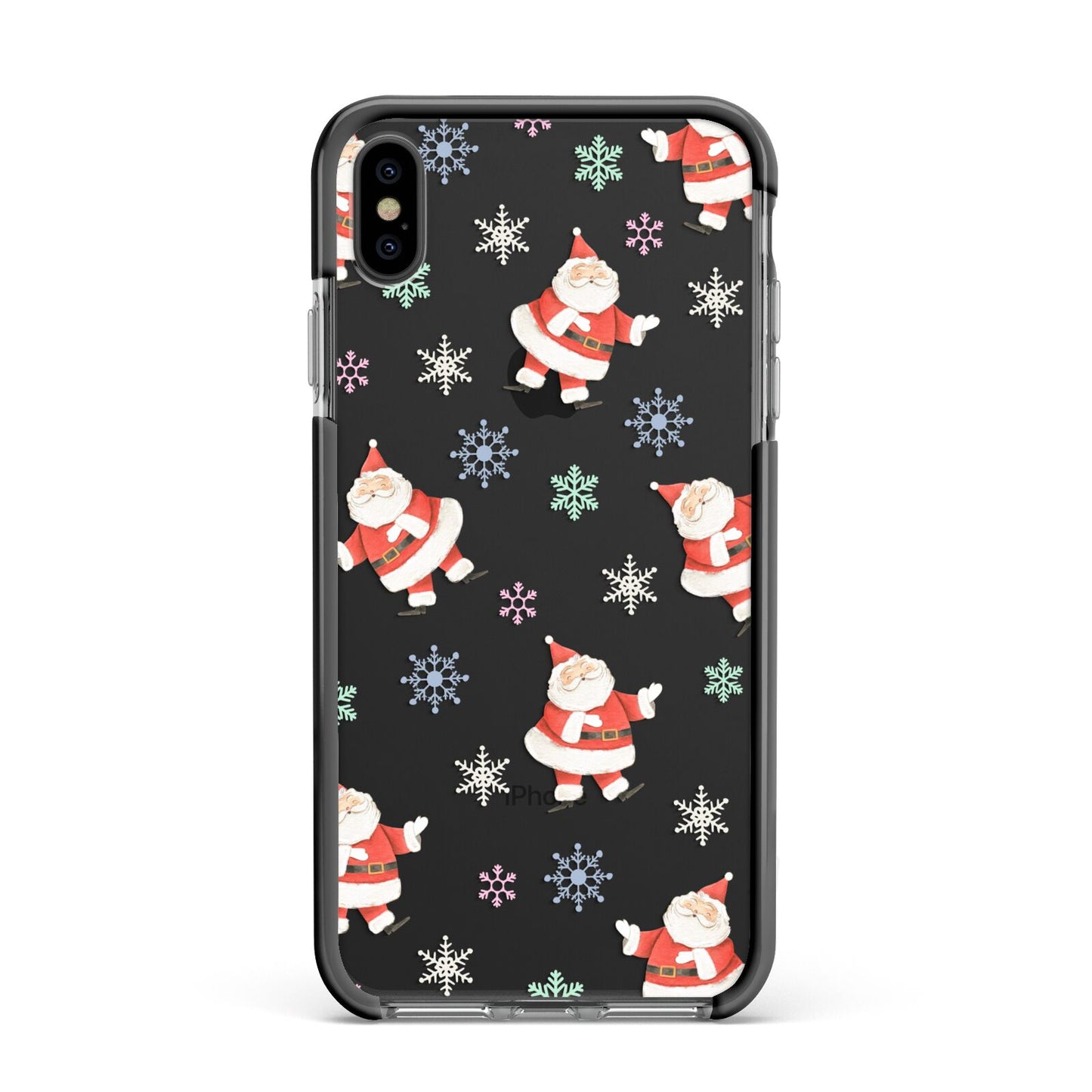 Santa Snowflake Apple iPhone Xs Max Impact Case Black Edge on Black Phone