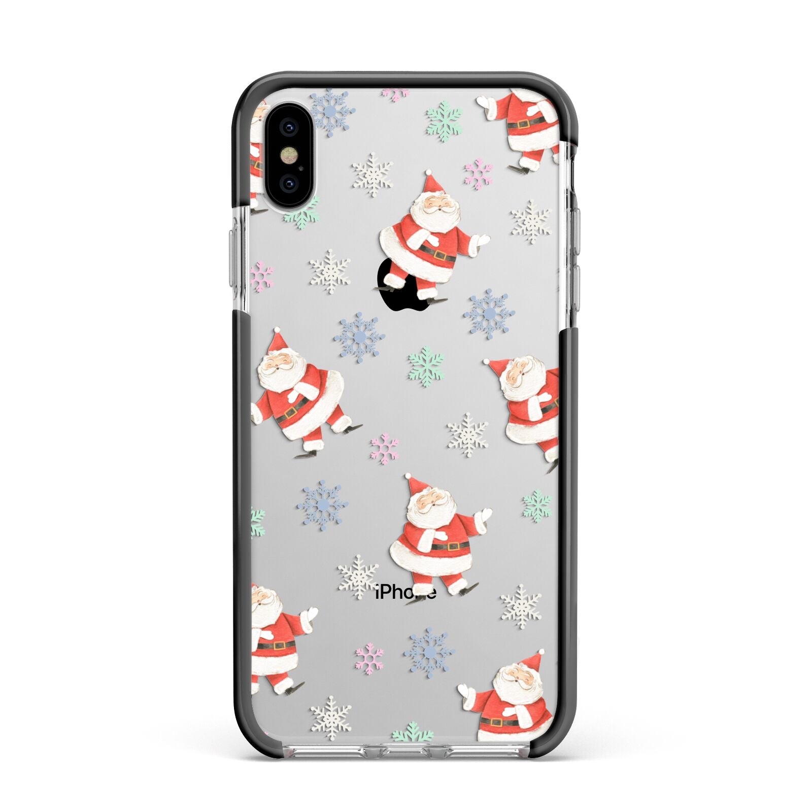 Santa Snowflake Apple iPhone Xs Max Impact Case Black Edge on Silver Phone