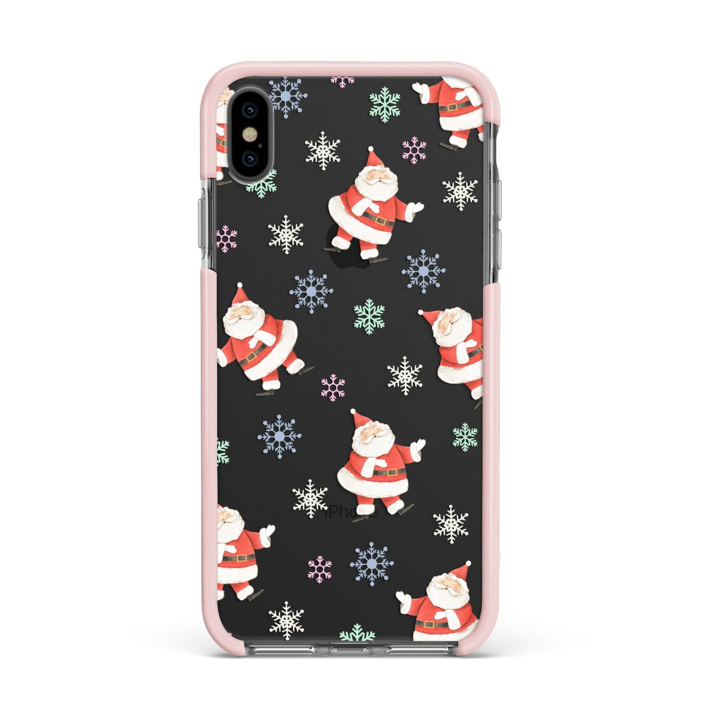 Santa Snowflake Apple iPhone Xs Max Impact Case Pink Edge on Black Phone