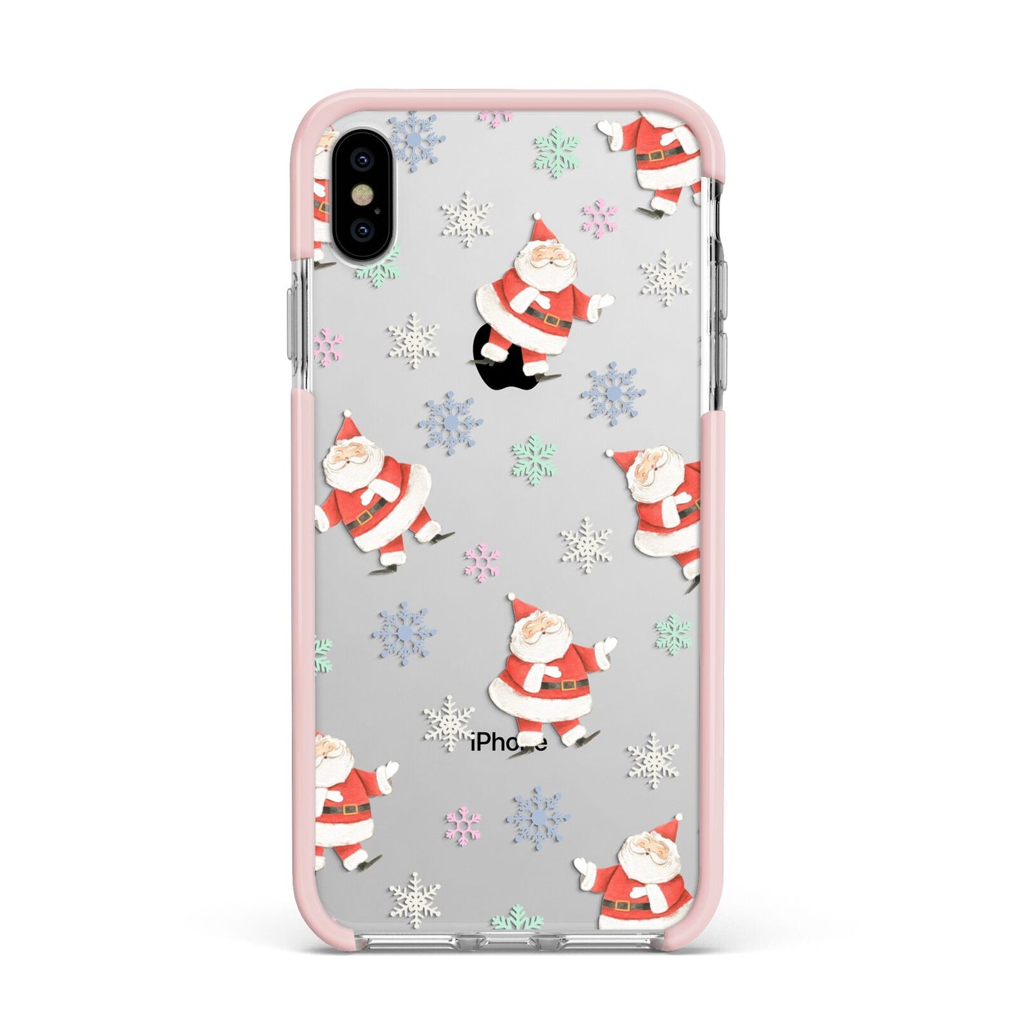 Santa Snowflake Apple iPhone Xs Max Impact Case Pink Edge on Silver Phone