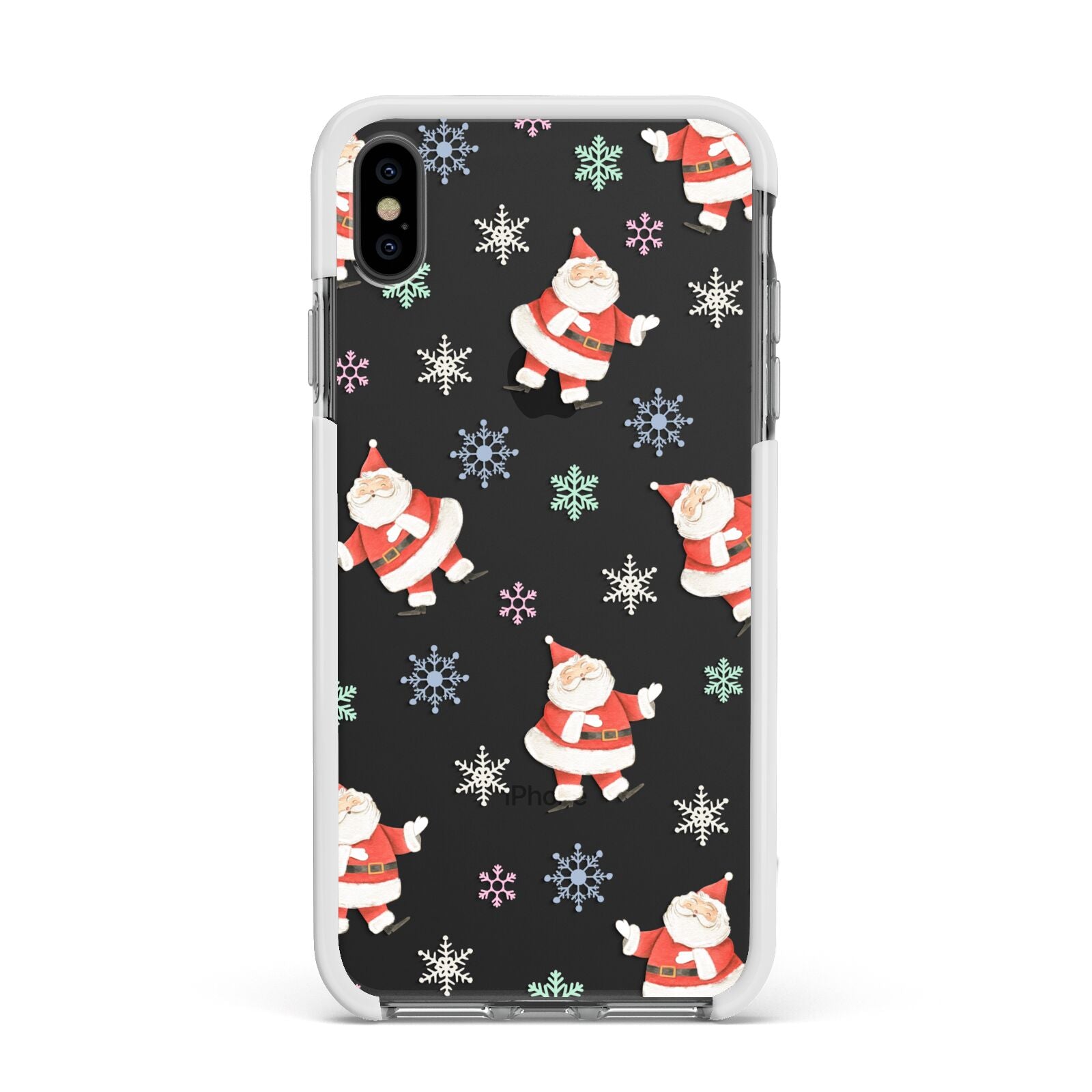 Santa Snowflake Apple iPhone Xs Max Impact Case White Edge on Black Phone