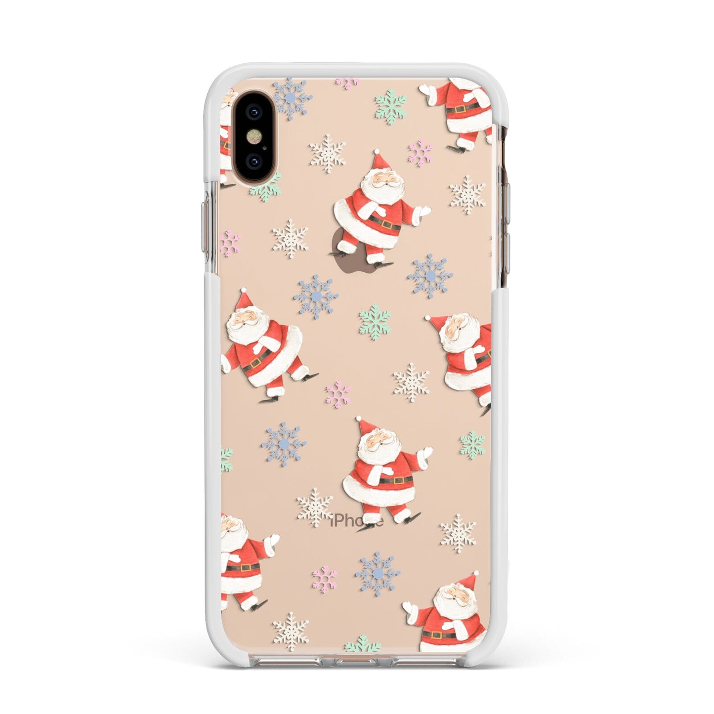 Santa Snowflake Apple iPhone Xs Max Impact Case White Edge on Gold Phone