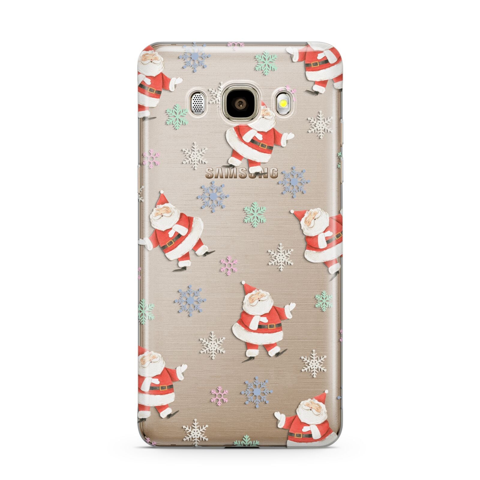 Santa Snowflake Samsung Galaxy J7 2016 Case on gold phone