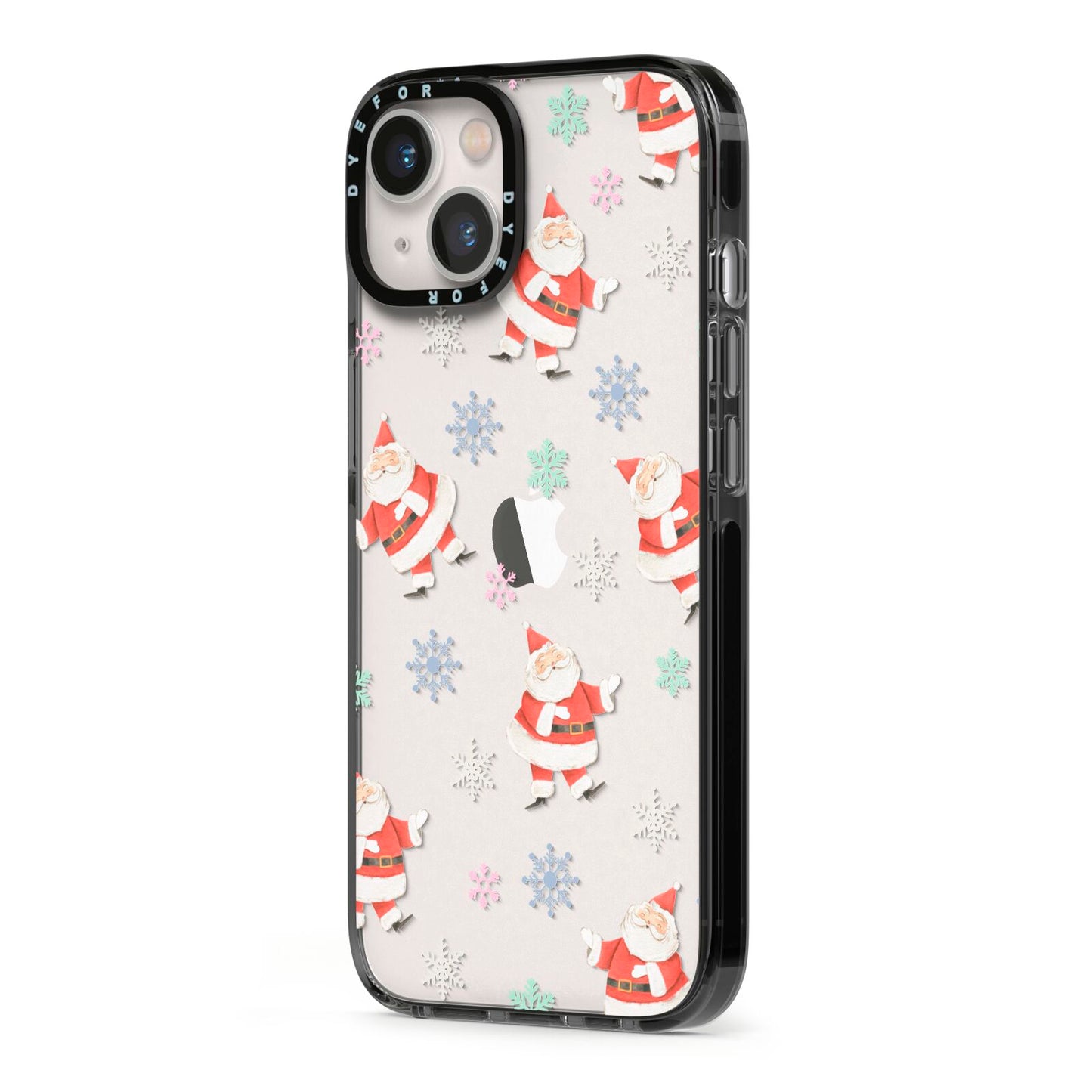 Santa Snowflake iPhone 13 Black Impact Case Side Angle on Silver phone