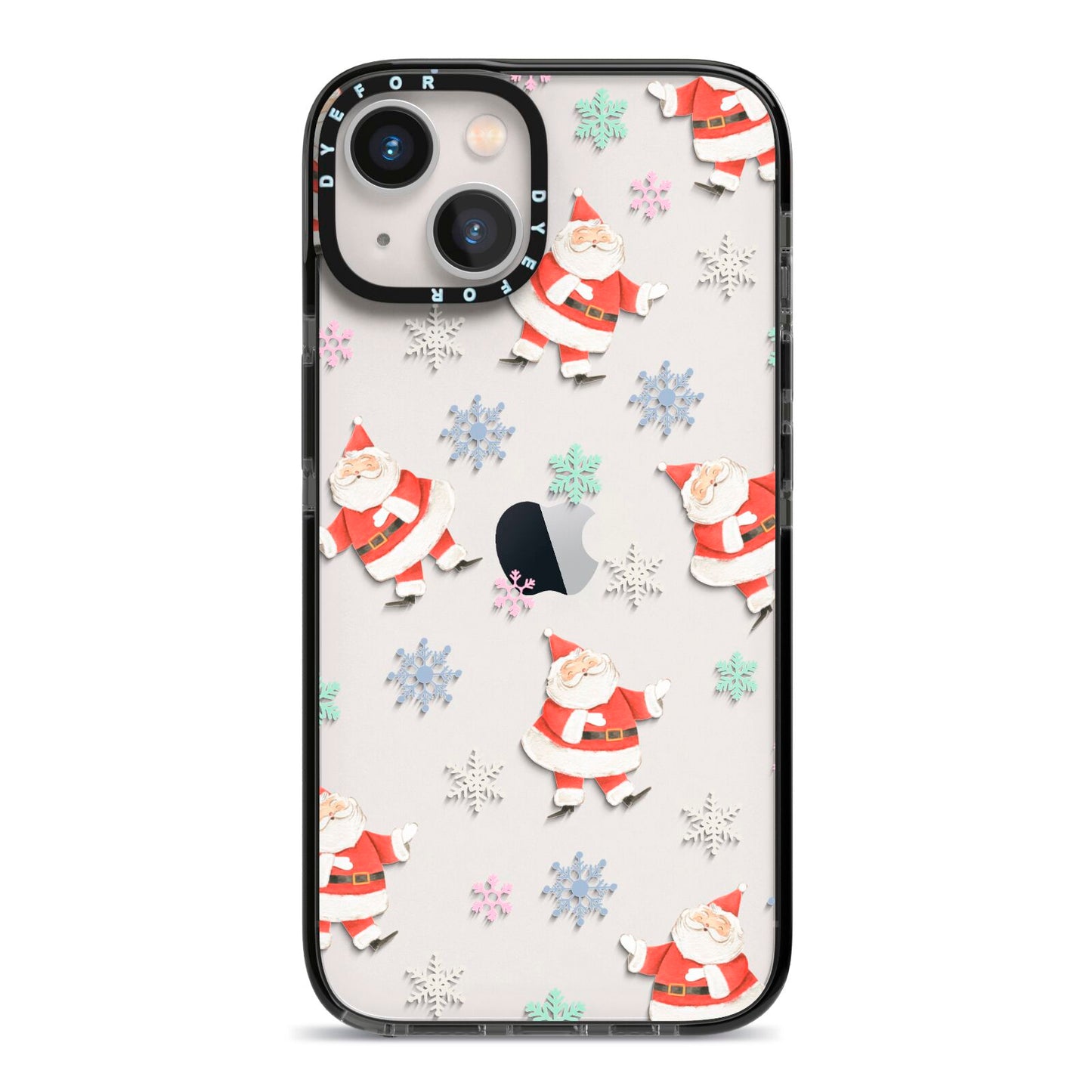 Santa Snowflake iPhone 13 Black Impact Case on Silver phone