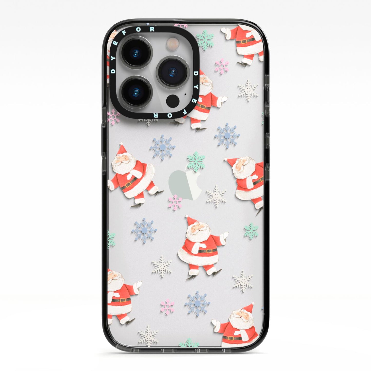 Santa Snowflake iPhone 13 Pro Black Impact Case on Silver phone