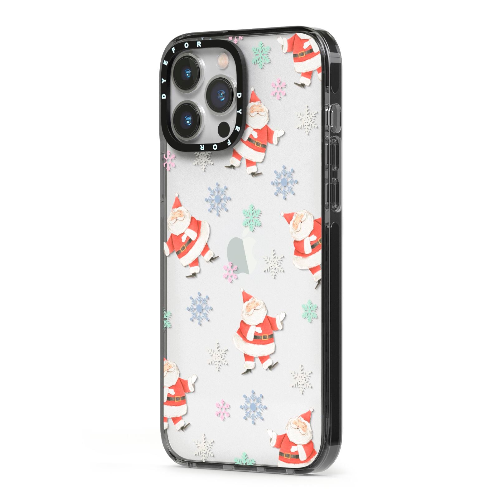 Santa Snowflake iPhone 13 Pro Max Black Impact Case Side Angle on Silver phone