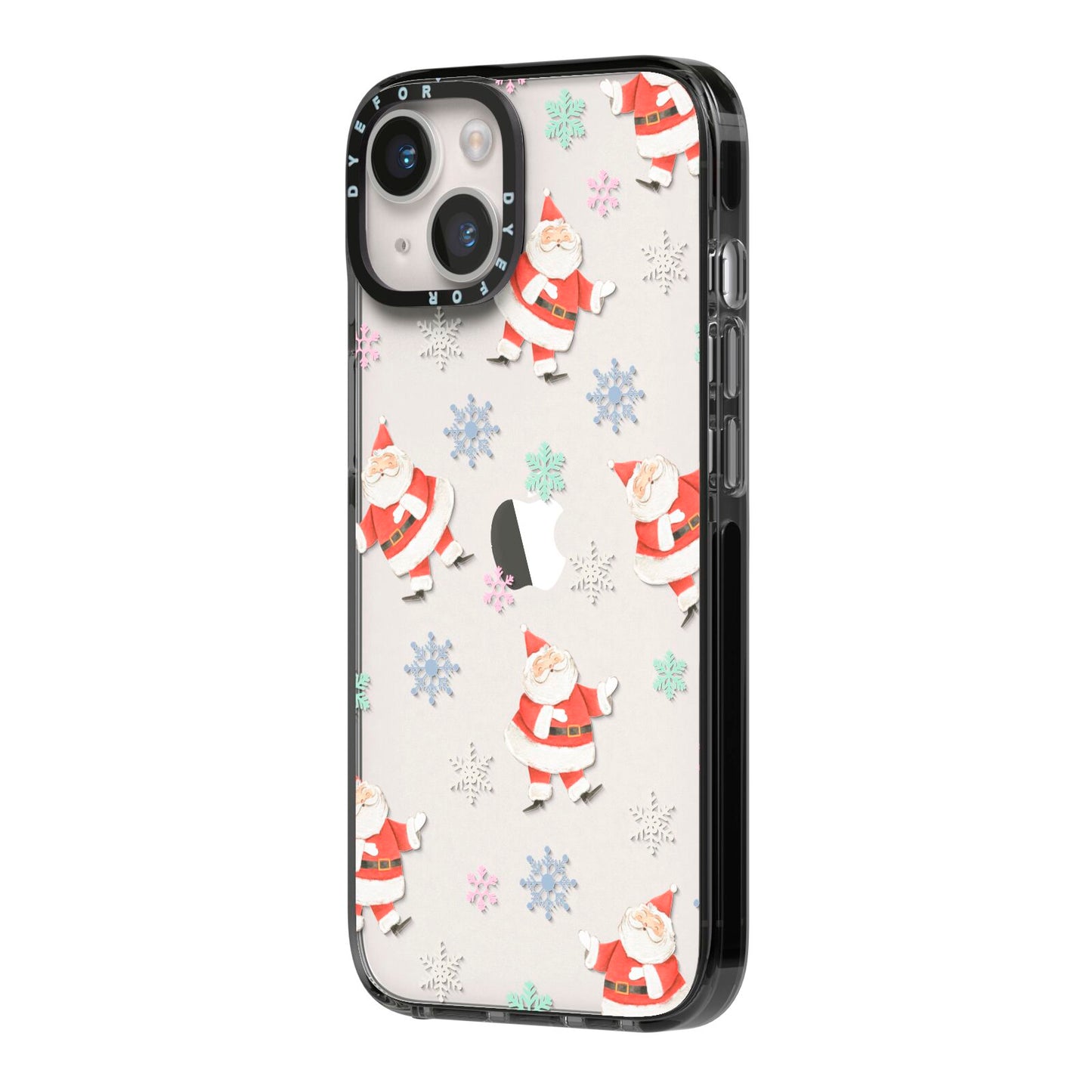 Santa Snowflake iPhone 14 Black Impact Case Side Angle on Silver phone