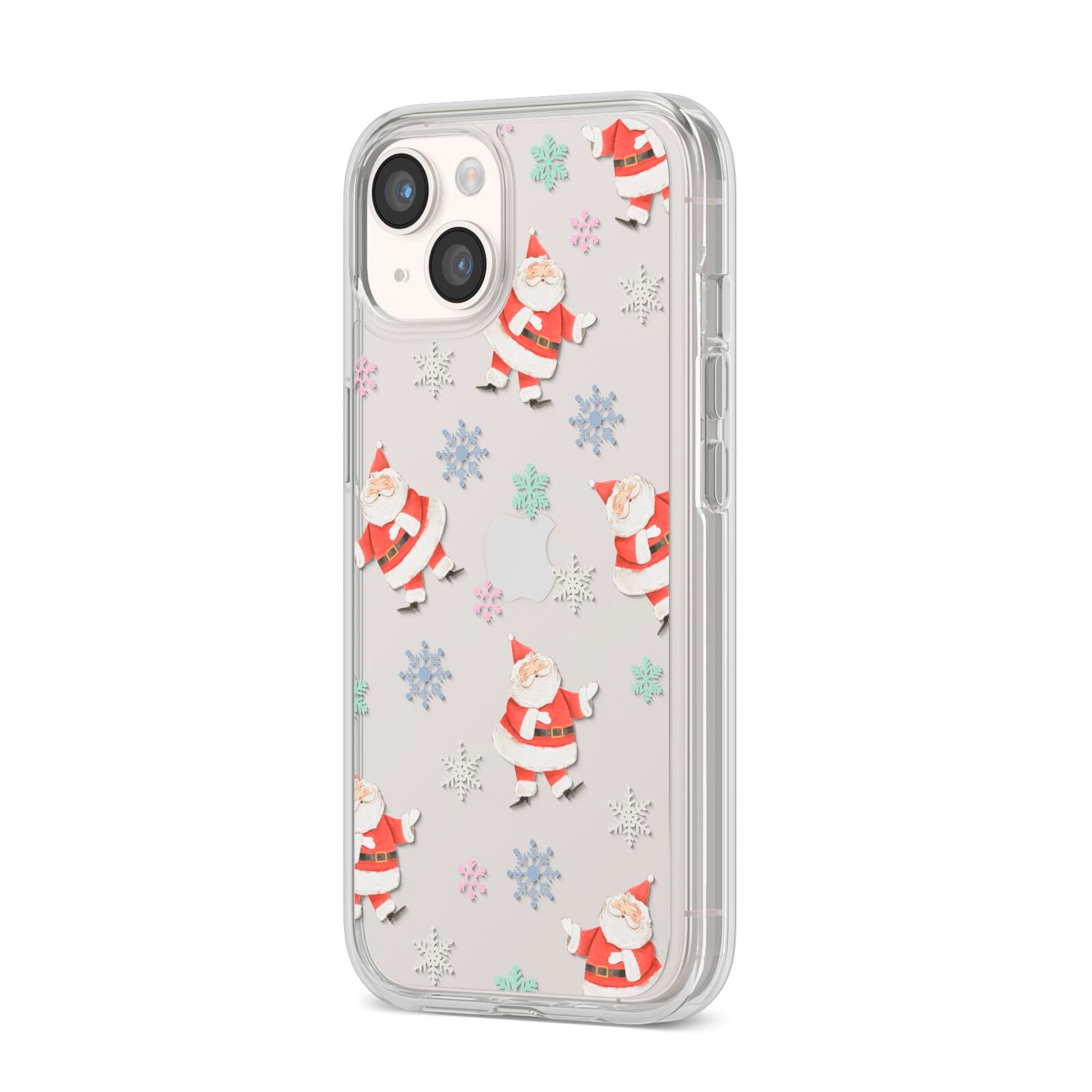 Santa Snowflake iPhone 14 Clear Tough Case Starlight Angled Image