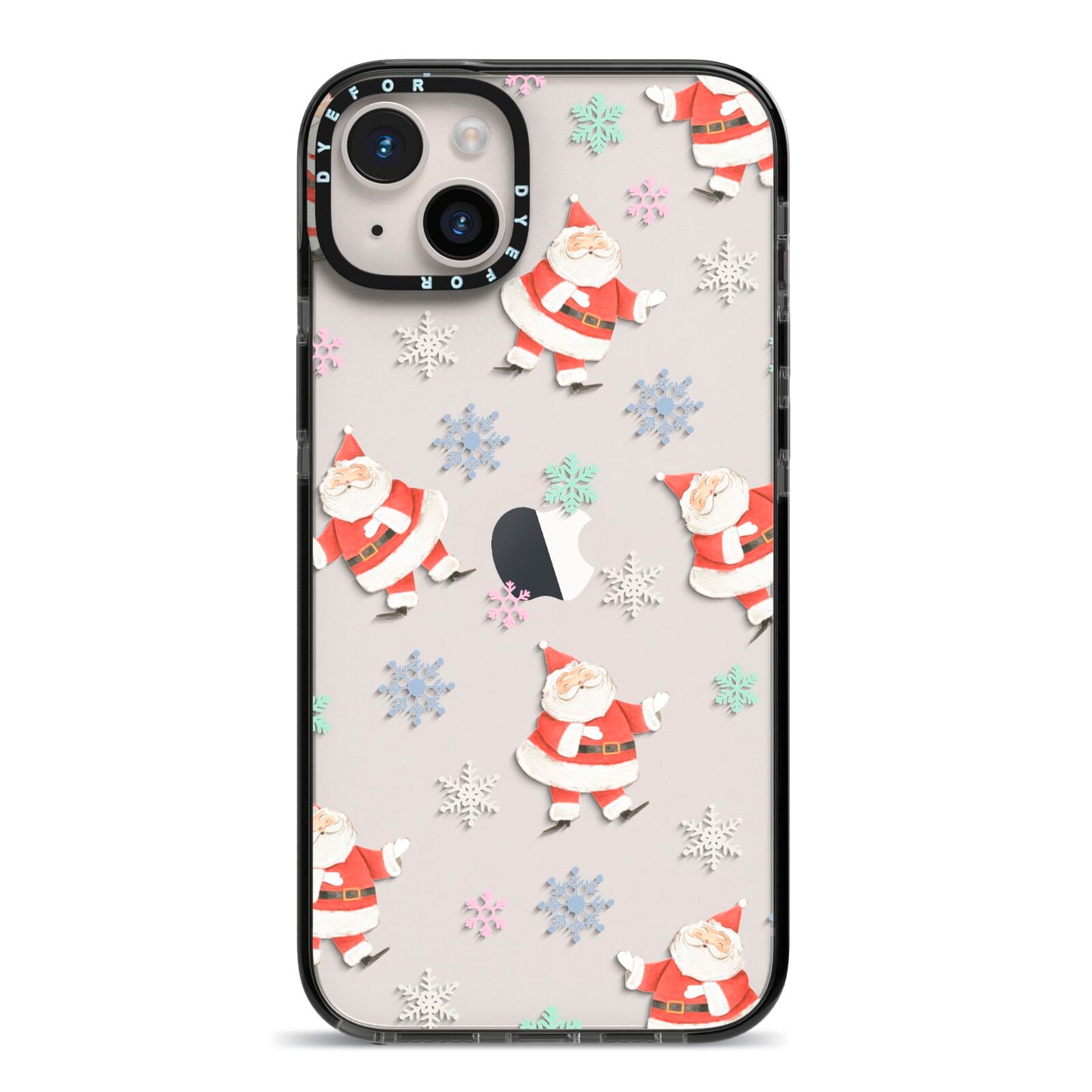 Santa Snowflake iPhone 14 Plus Black Impact Case on Silver phone